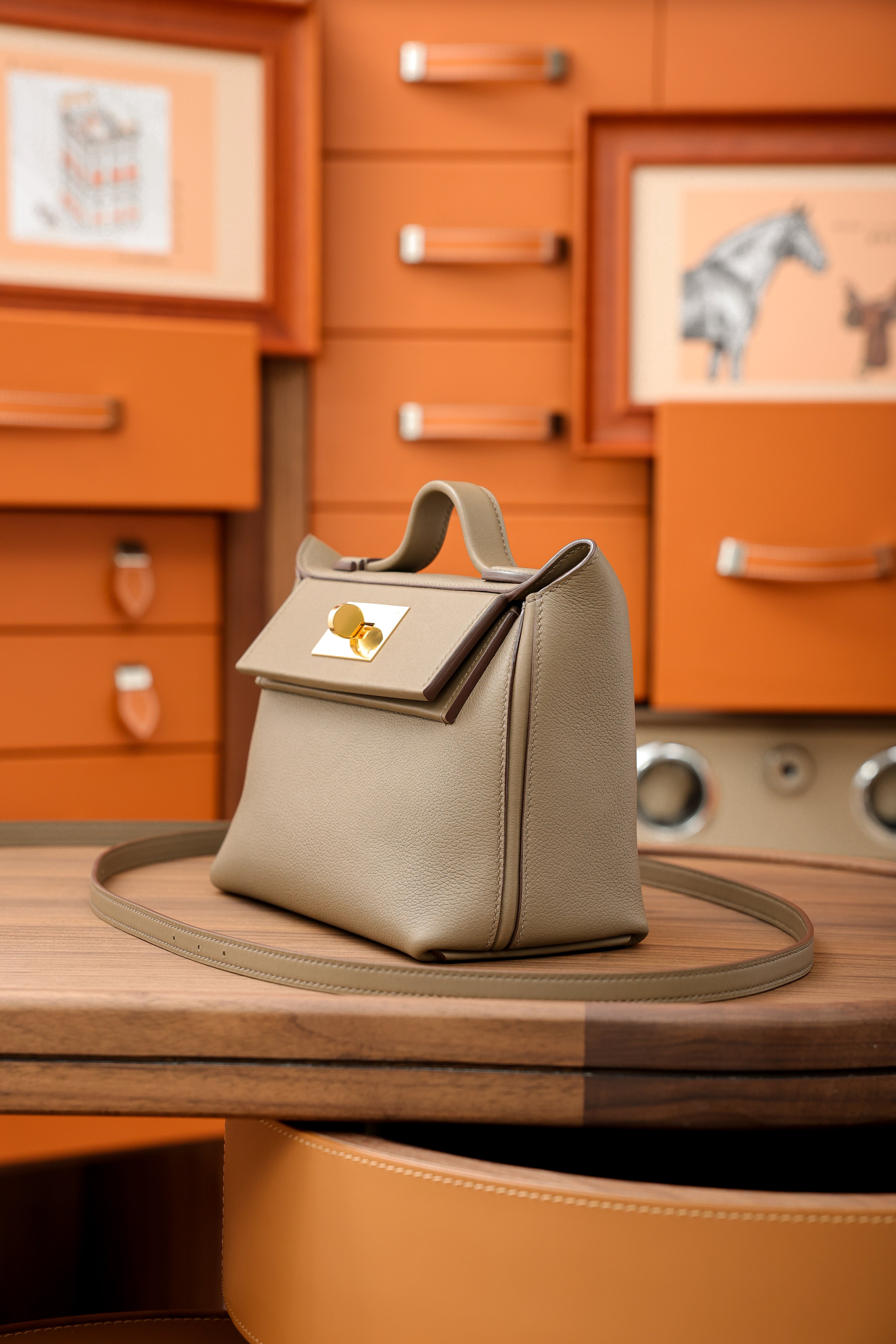 2424- All Handmade Golden / Sliver Hardware Etoupe EV leather