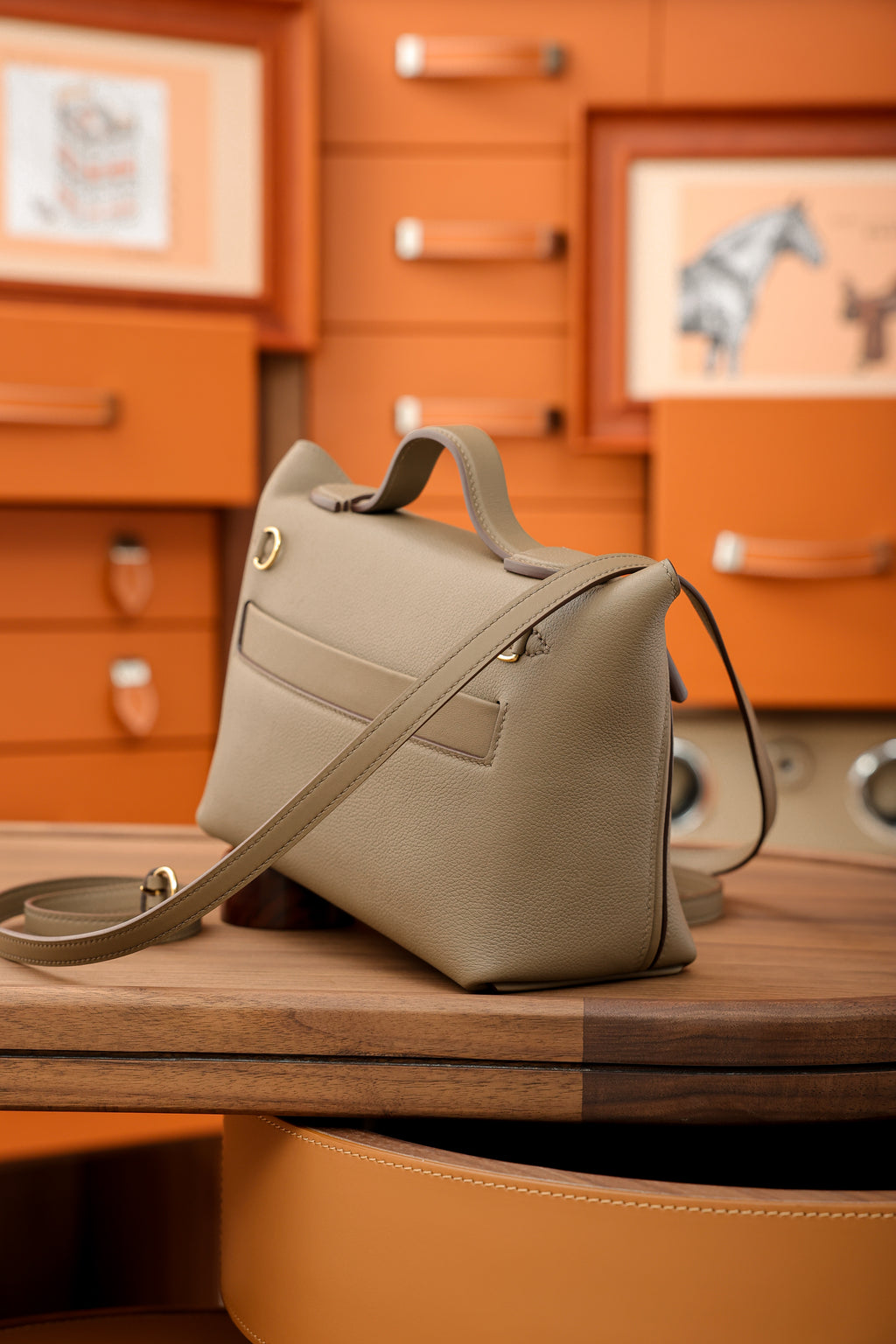 2424- All Handmade Golden / Sliver Hardware Etoupe EV leather