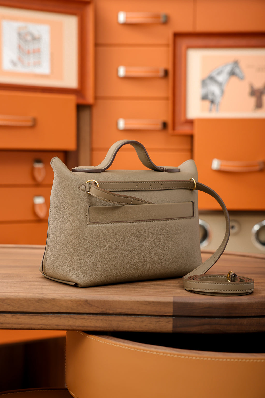 2424- All Handmade Golden / Sliver Hardware Etoupe EV leather