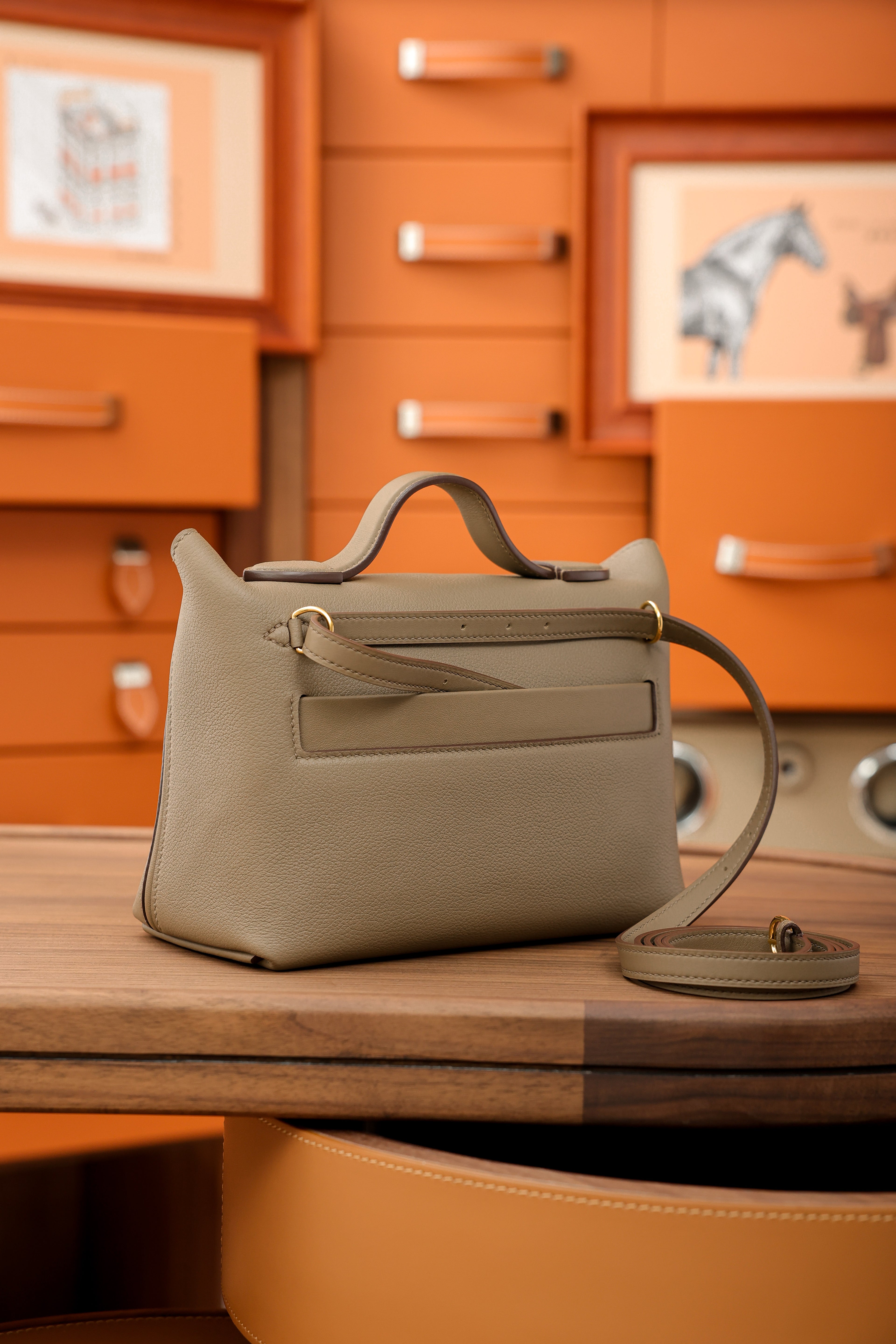 2424- All Handmade Golden / Sliver Hardware Etoupe EV leather