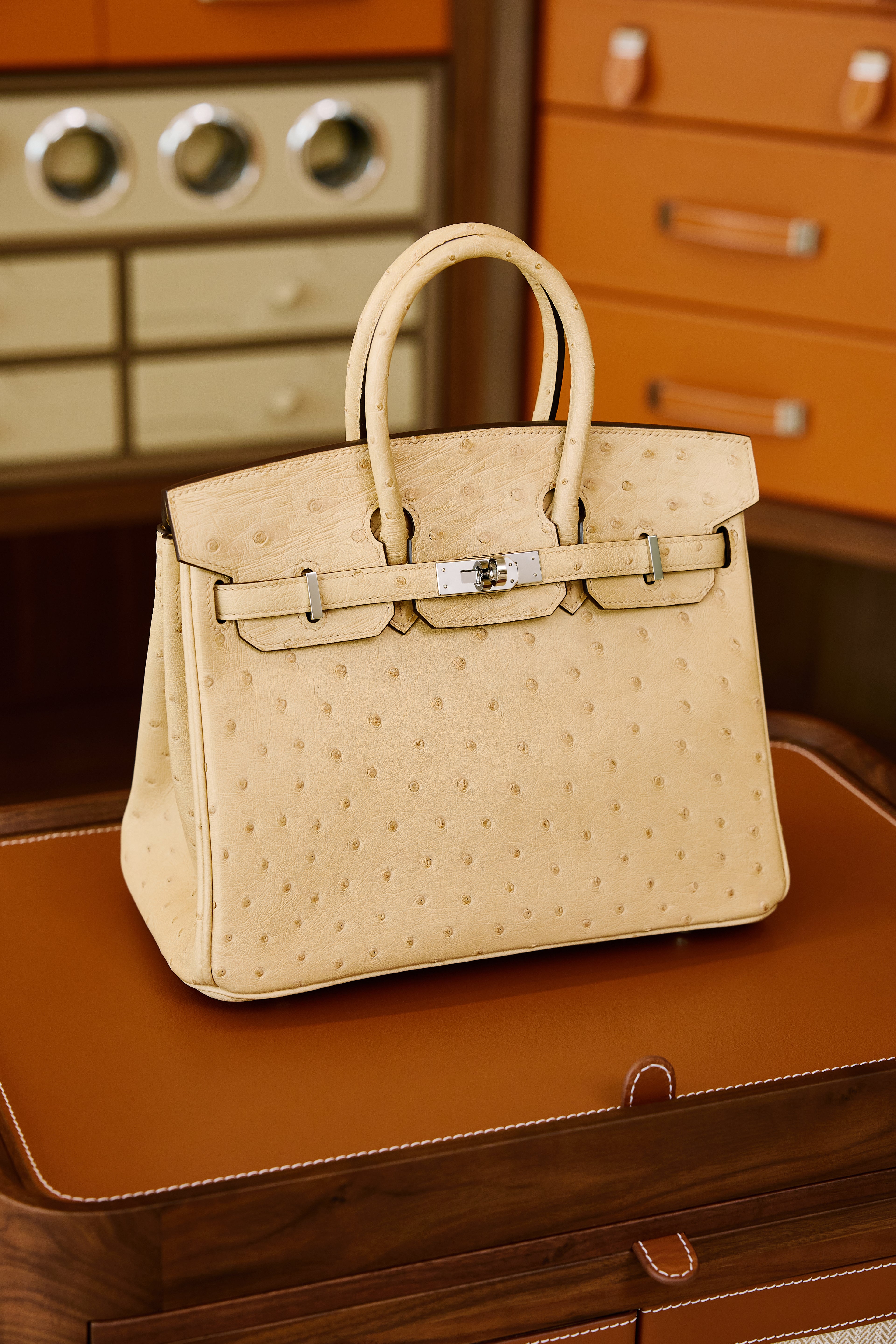 Birkin- All Handmade Golden / Sliver Chai  Ostrich leather