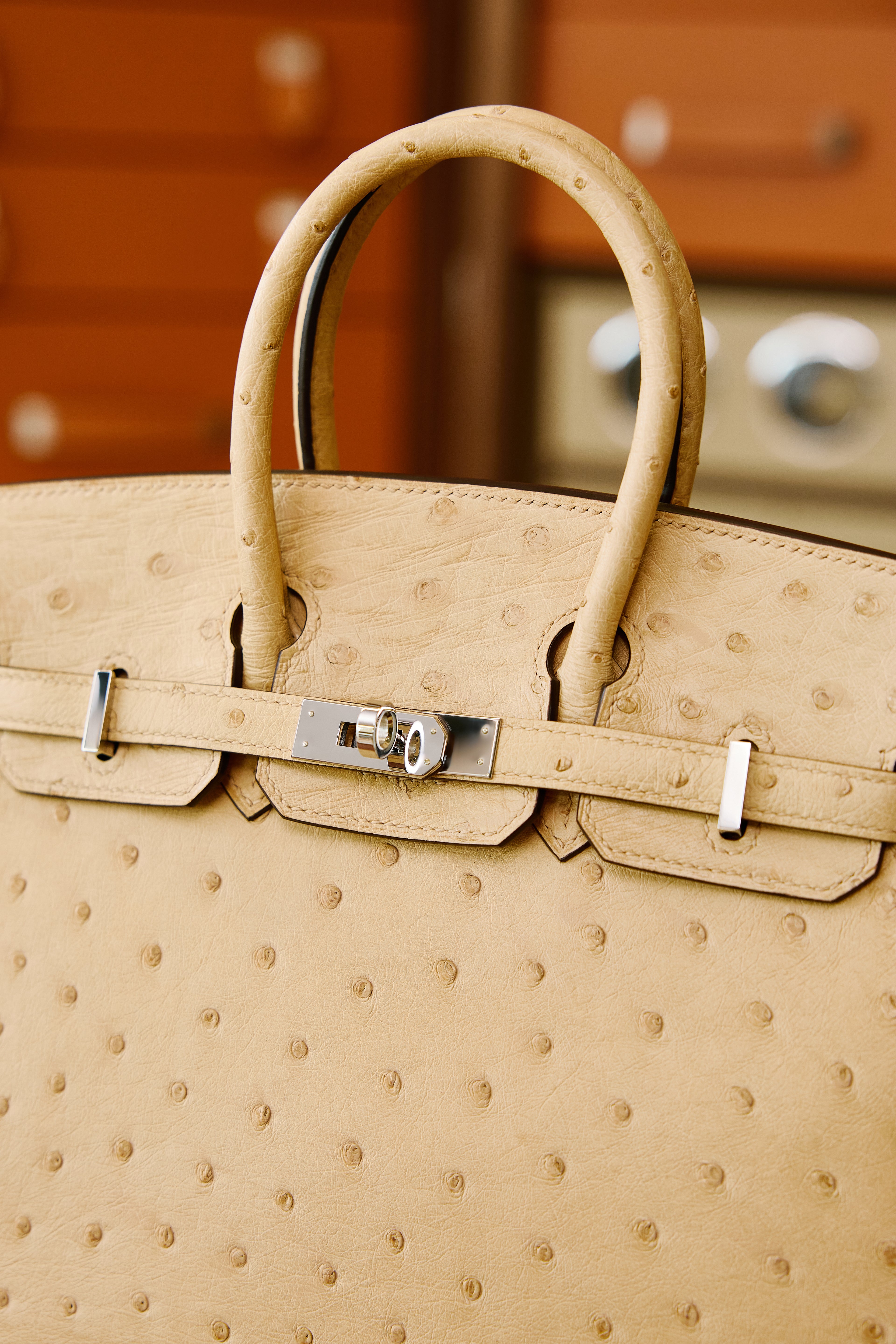 Birkin- All Handmade Golden / Sliver Chai  Ostrich leather