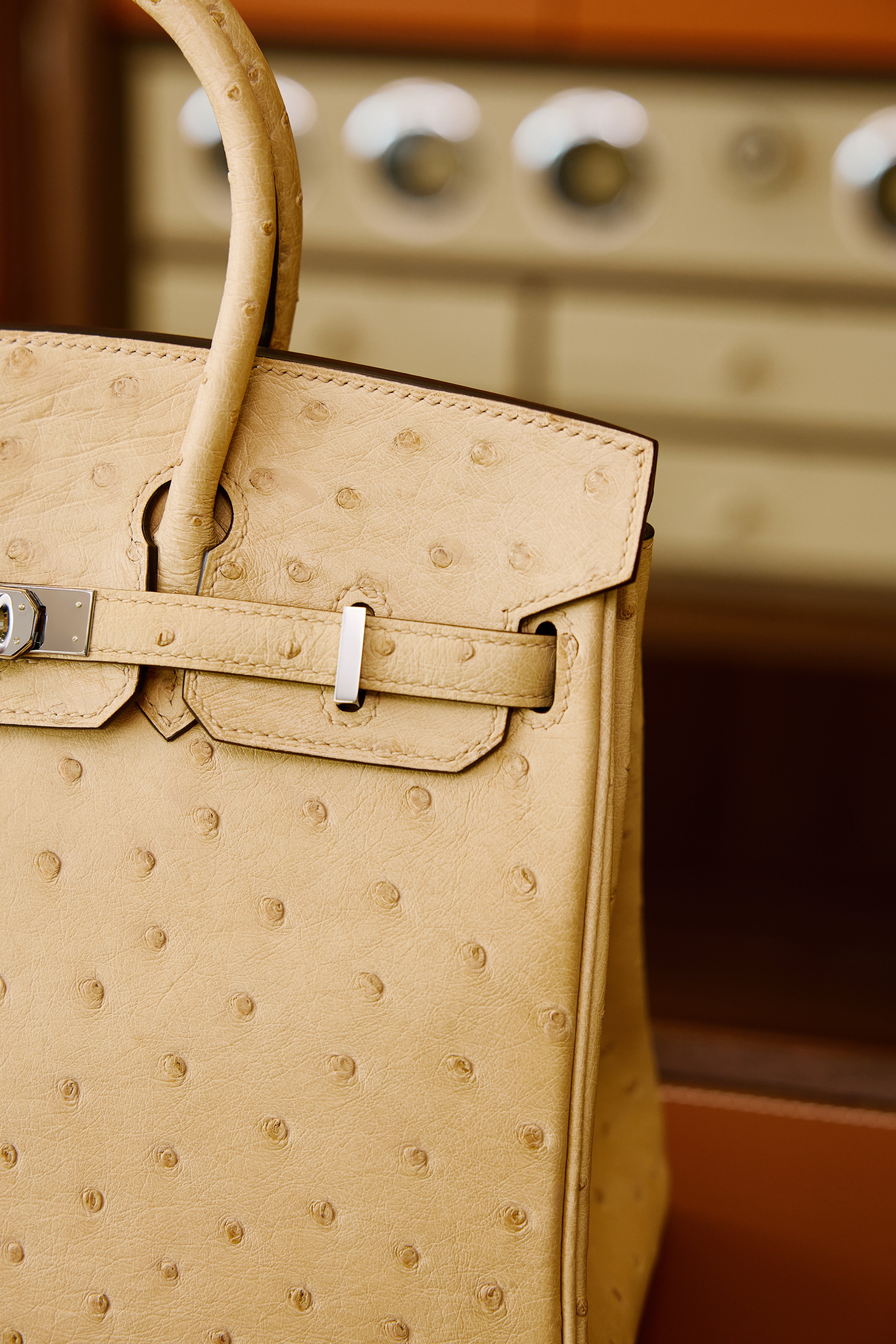 Birkin- All Handmade Golden / Sliver Chai  Ostrich leather