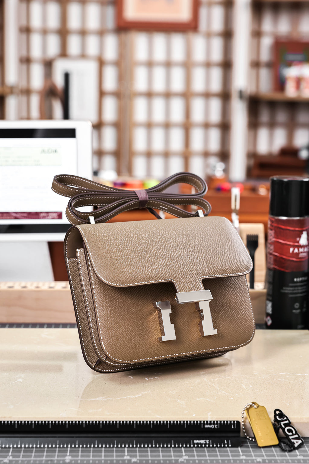 Constance- All Handmade Golden / Sliver Hardware Etoupe Ep eather