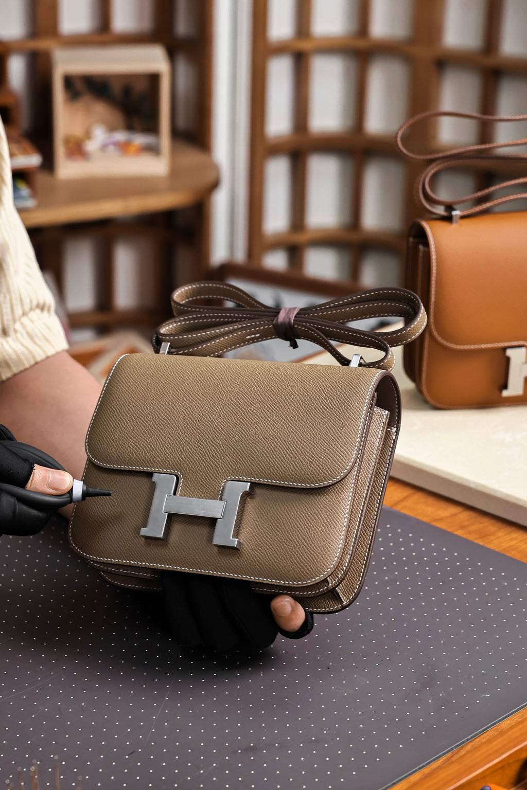 Constance- All Handmade Golden / Sliver Hardware Etoupe Ep eather