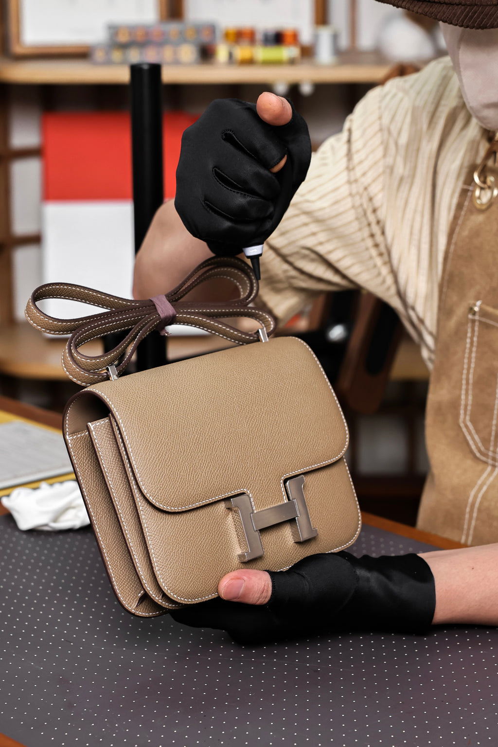 Constance- All Handmade Golden / Sliver Hardware Etoupe Ep eather