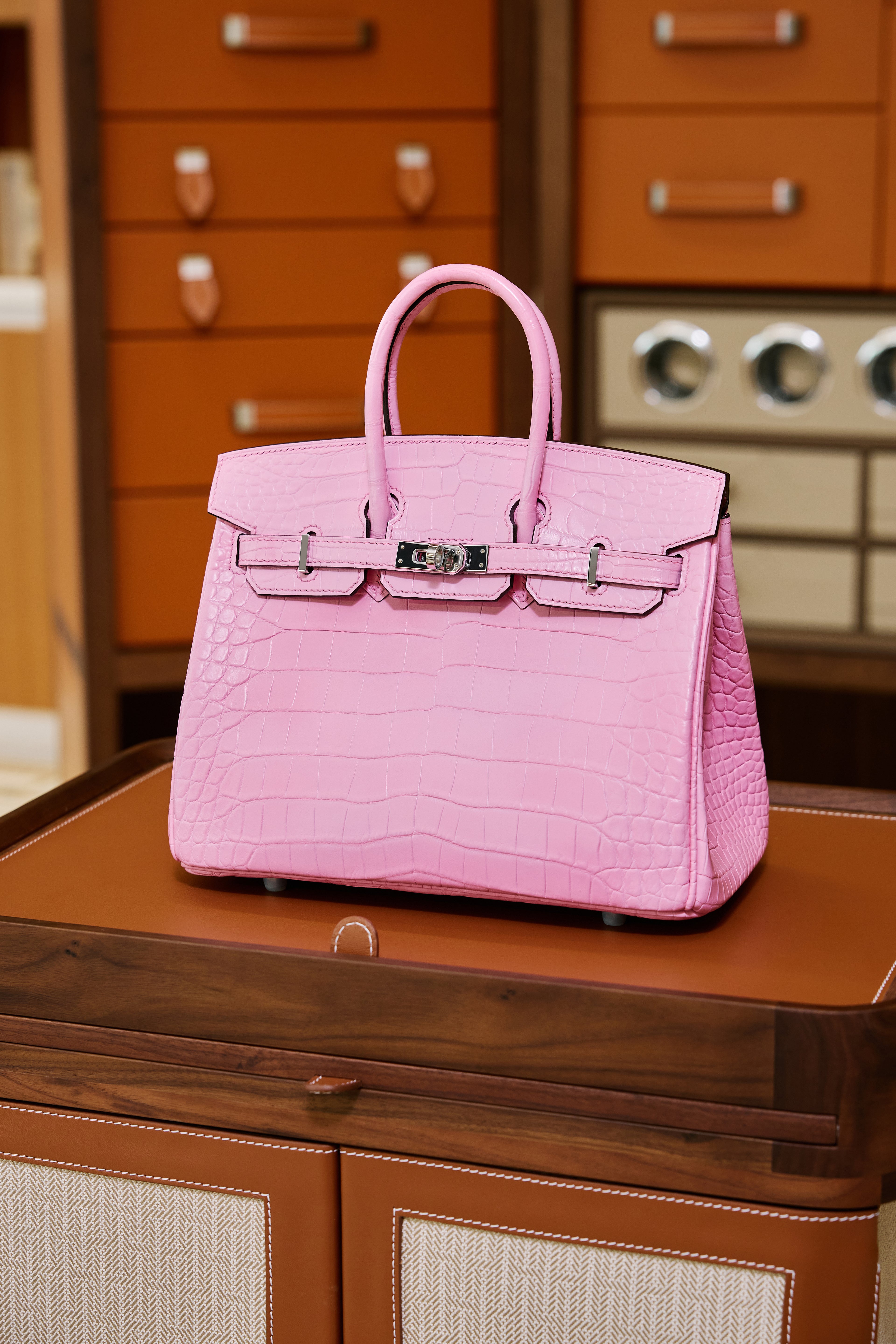 BK-2024 All Handmade Golden / Sliver Hardware Rose confetti Matte Nile crocodile leather
