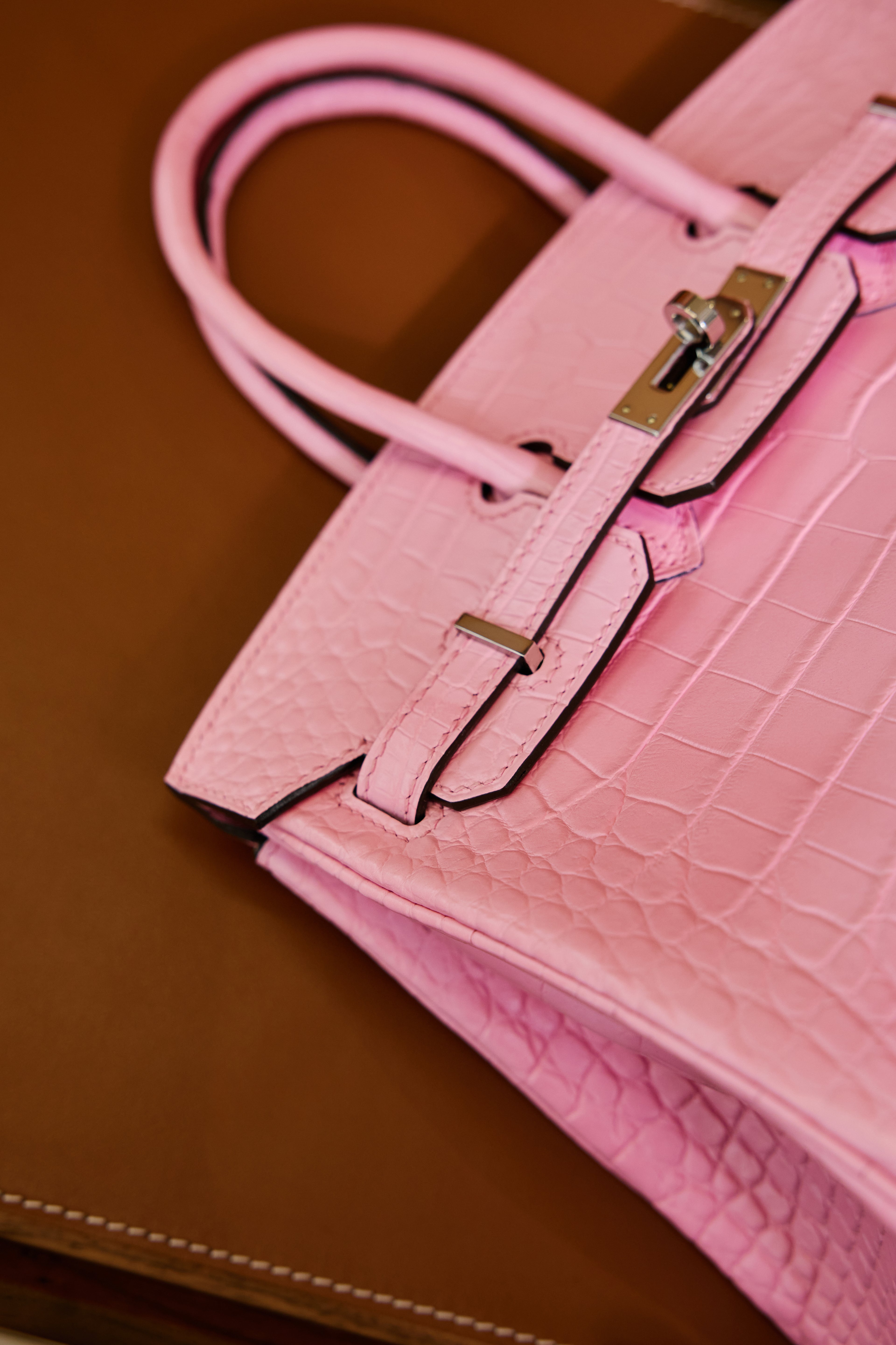 BK-2024 All Handmade Golden / Sliver Hardware Rose confetti Matte Nile crocodile leather