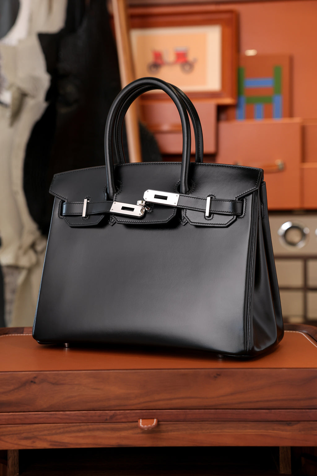 Birkin- All Handmade Golden / Sliver Noir box leather