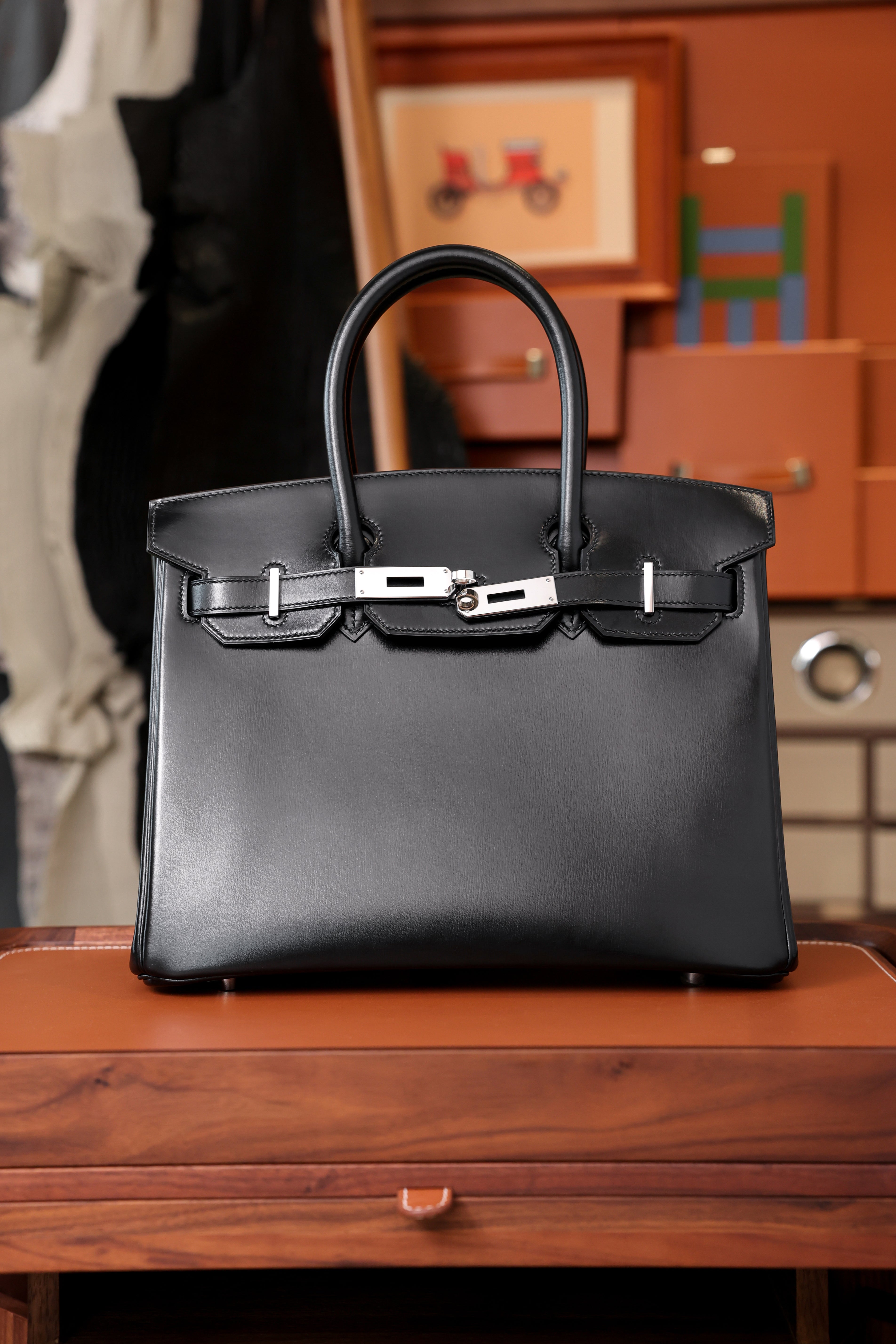 Birkin- All Handmade Golden / Sliver Noir box leather