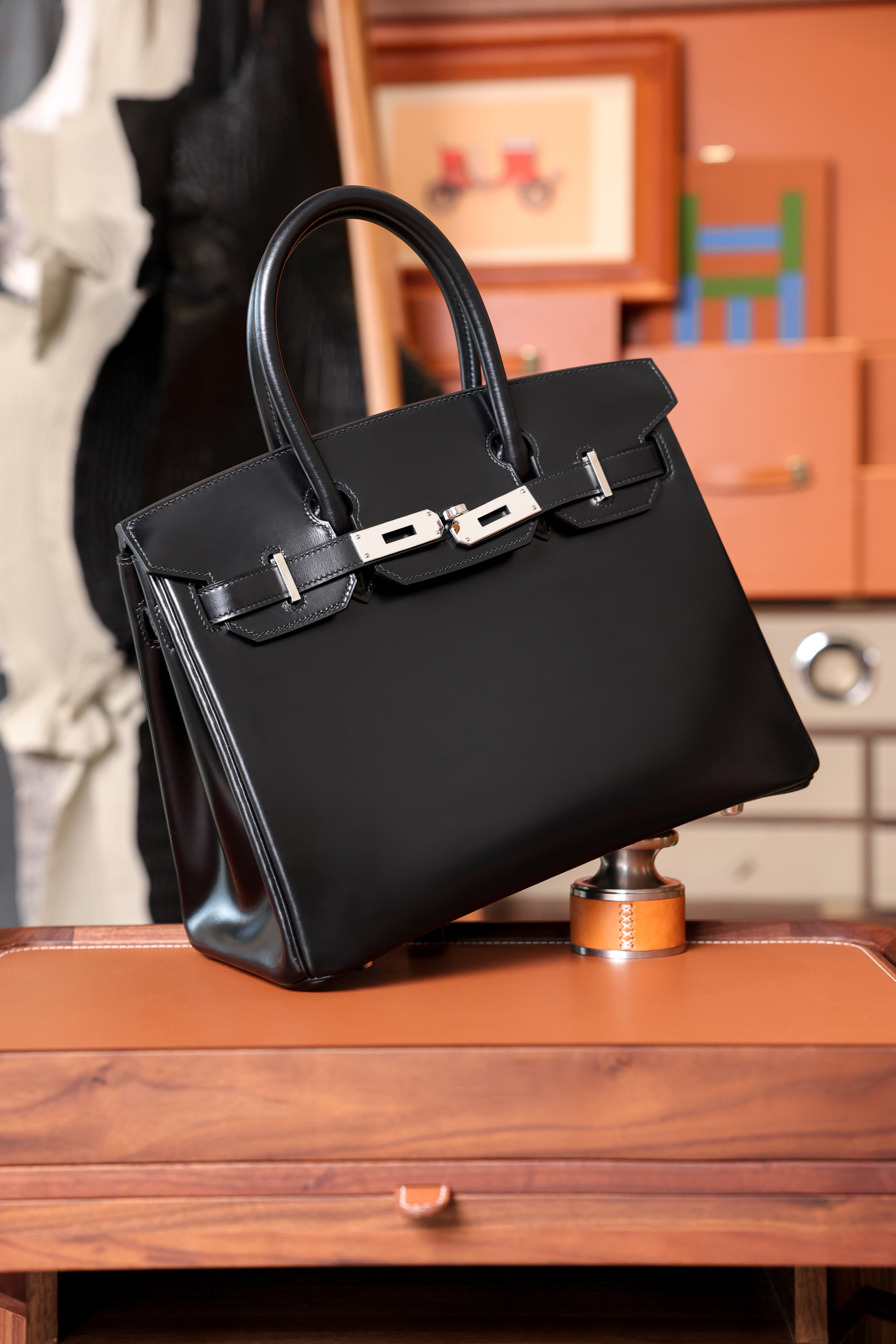 Birkin- All Handmade Golden / Sliver Noir box leather