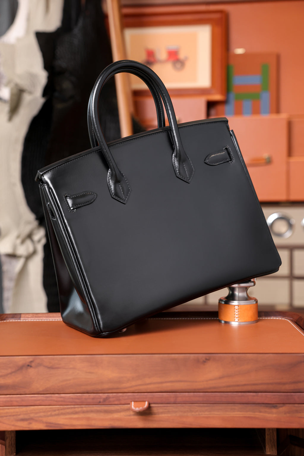 Birkin- All Handmade Golden / Sliver Noir box leather