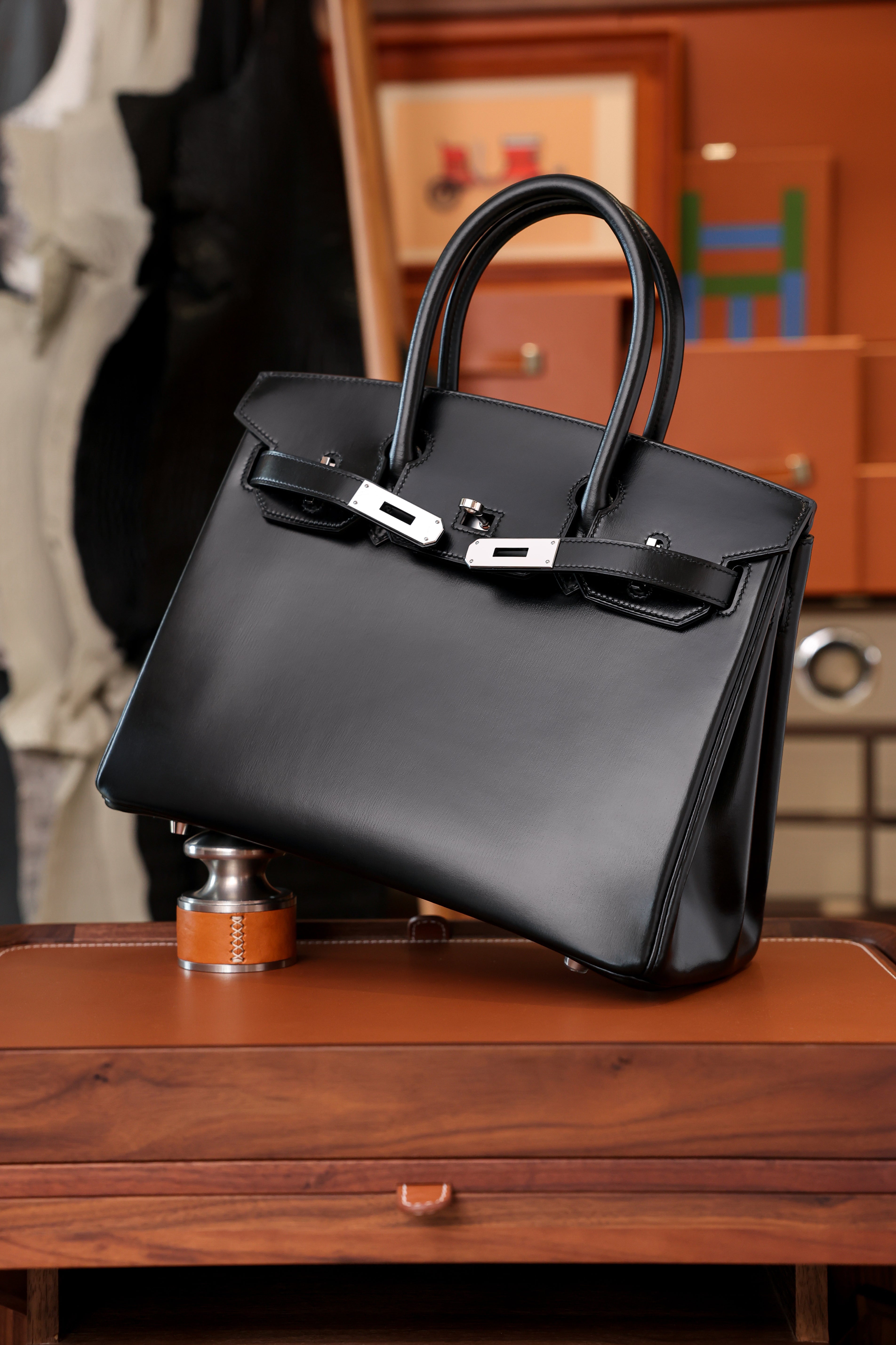 Birkin- All Handmade Golden / Sliver Noir box leather