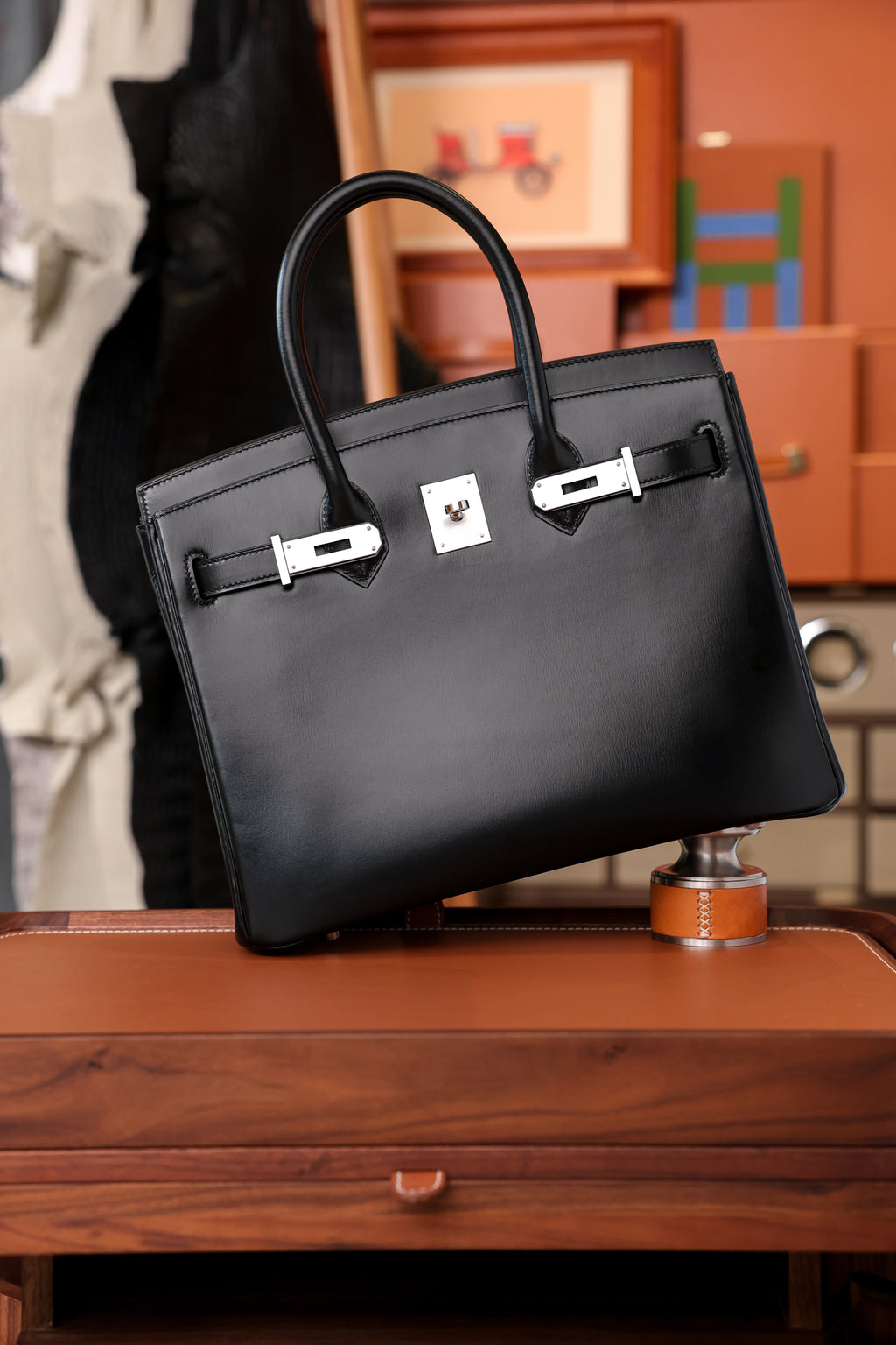 Birkin- All Handmade Golden / Sliver Noir box leather