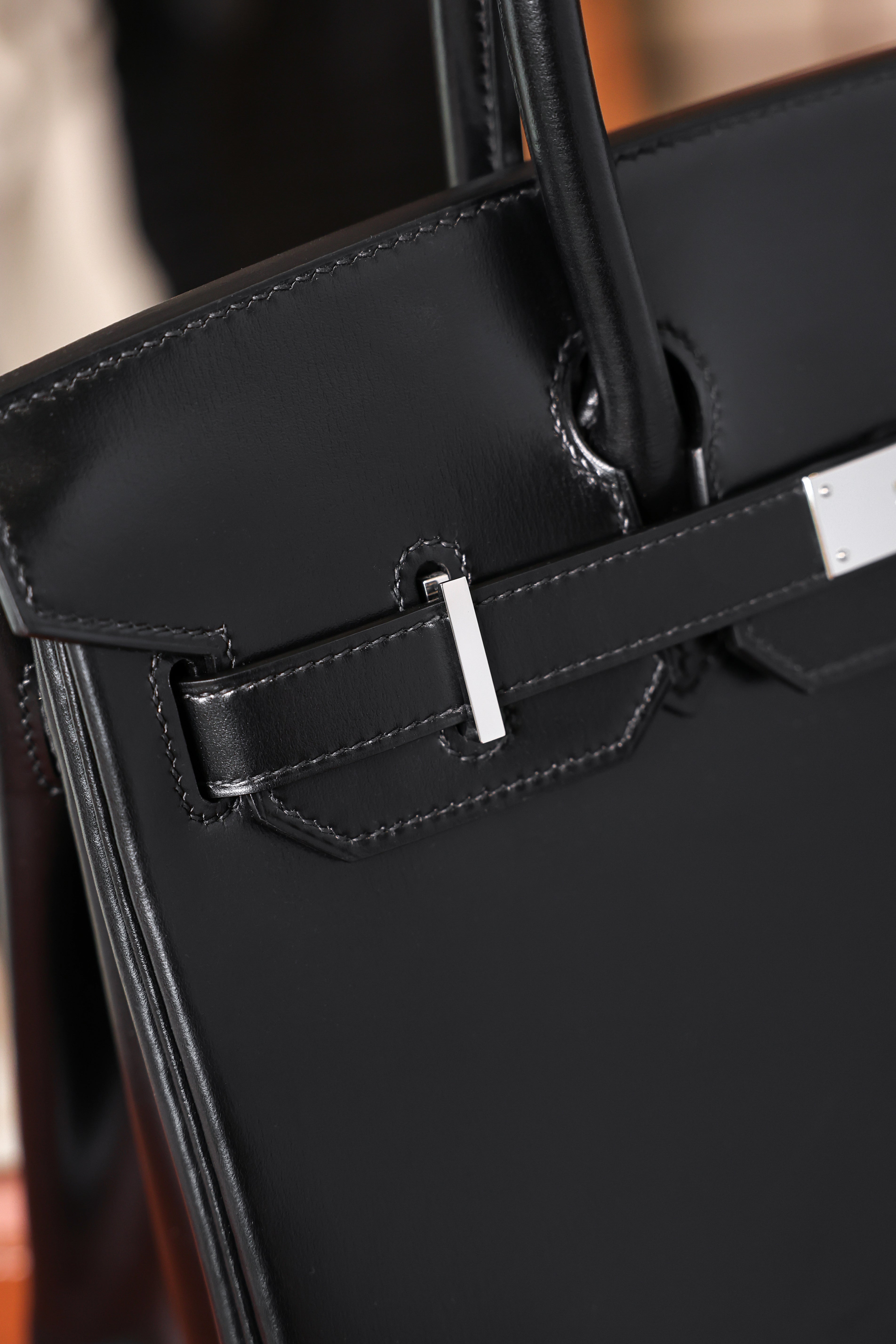 Birkin- All Handmade Golden / Sliver Noir box leather