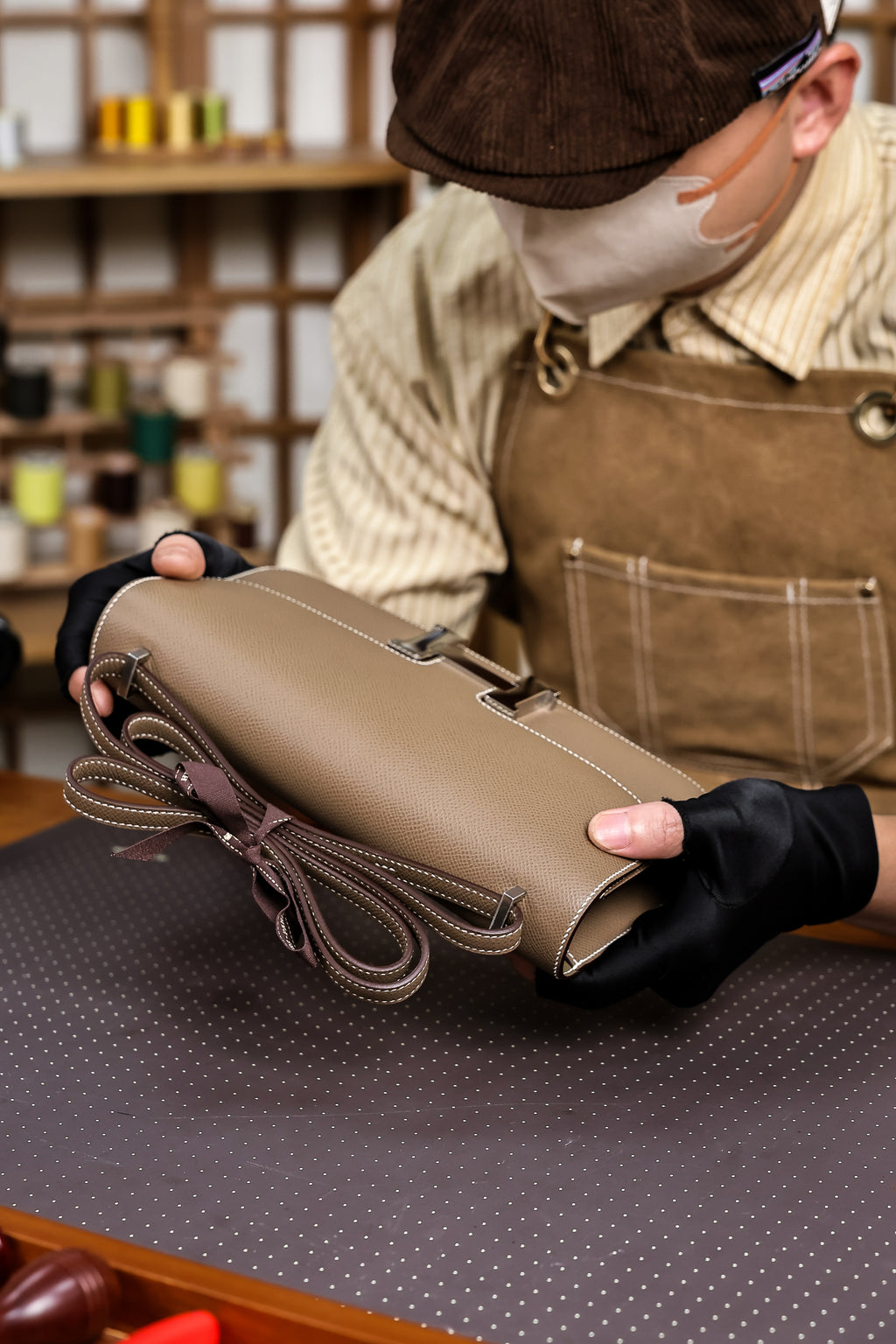 Constance- All Handmade Golden / Sliver Etoupe ep leather