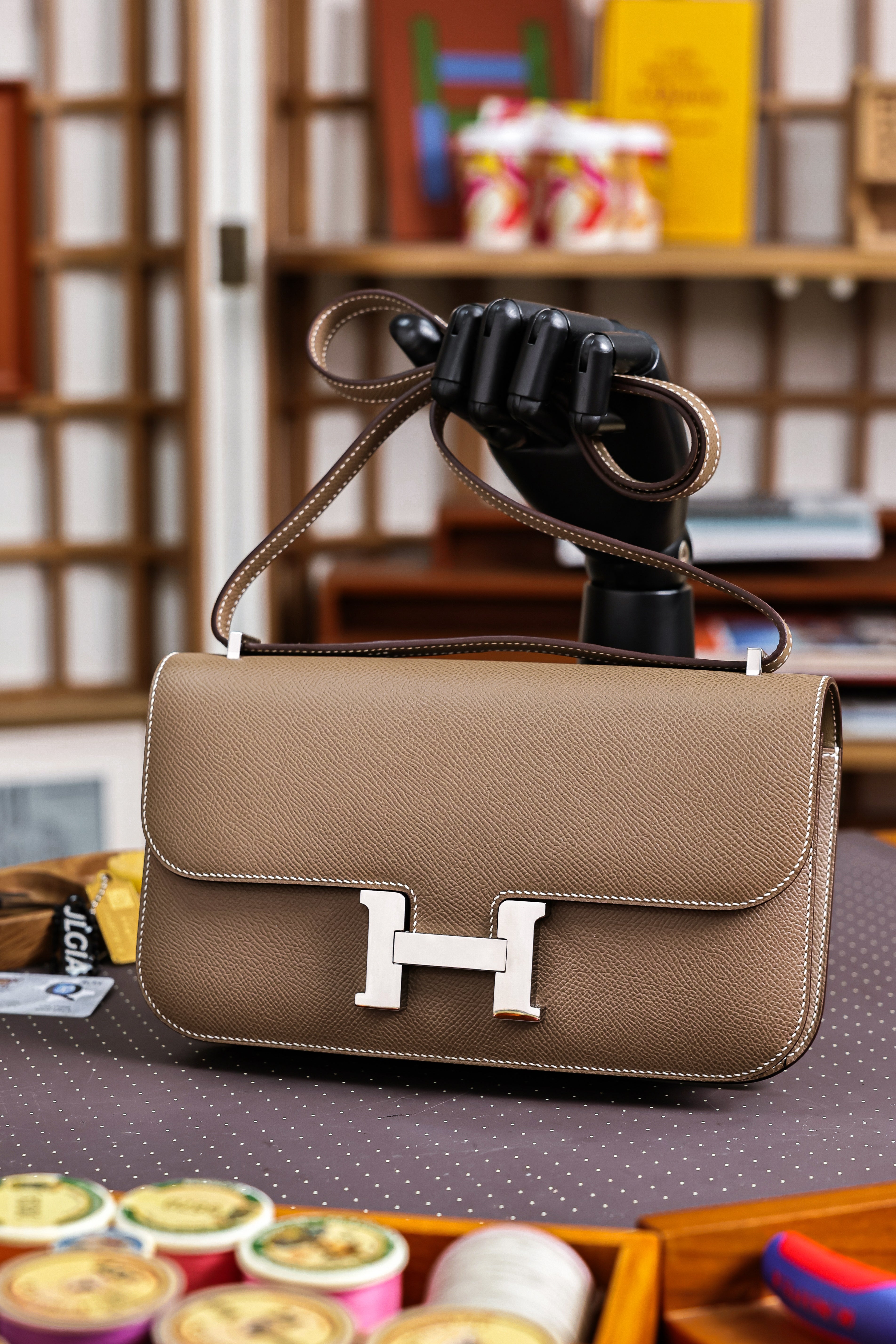 Constance- All Handmade Golden / Sliver Etoupe ep leather