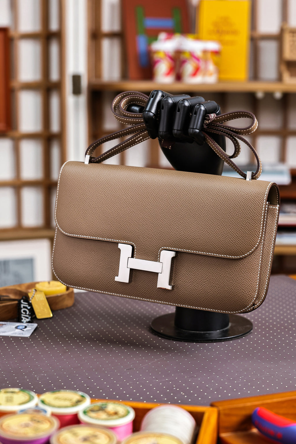 Constance- All Handmade Golden / Sliver Etoupe ep leather