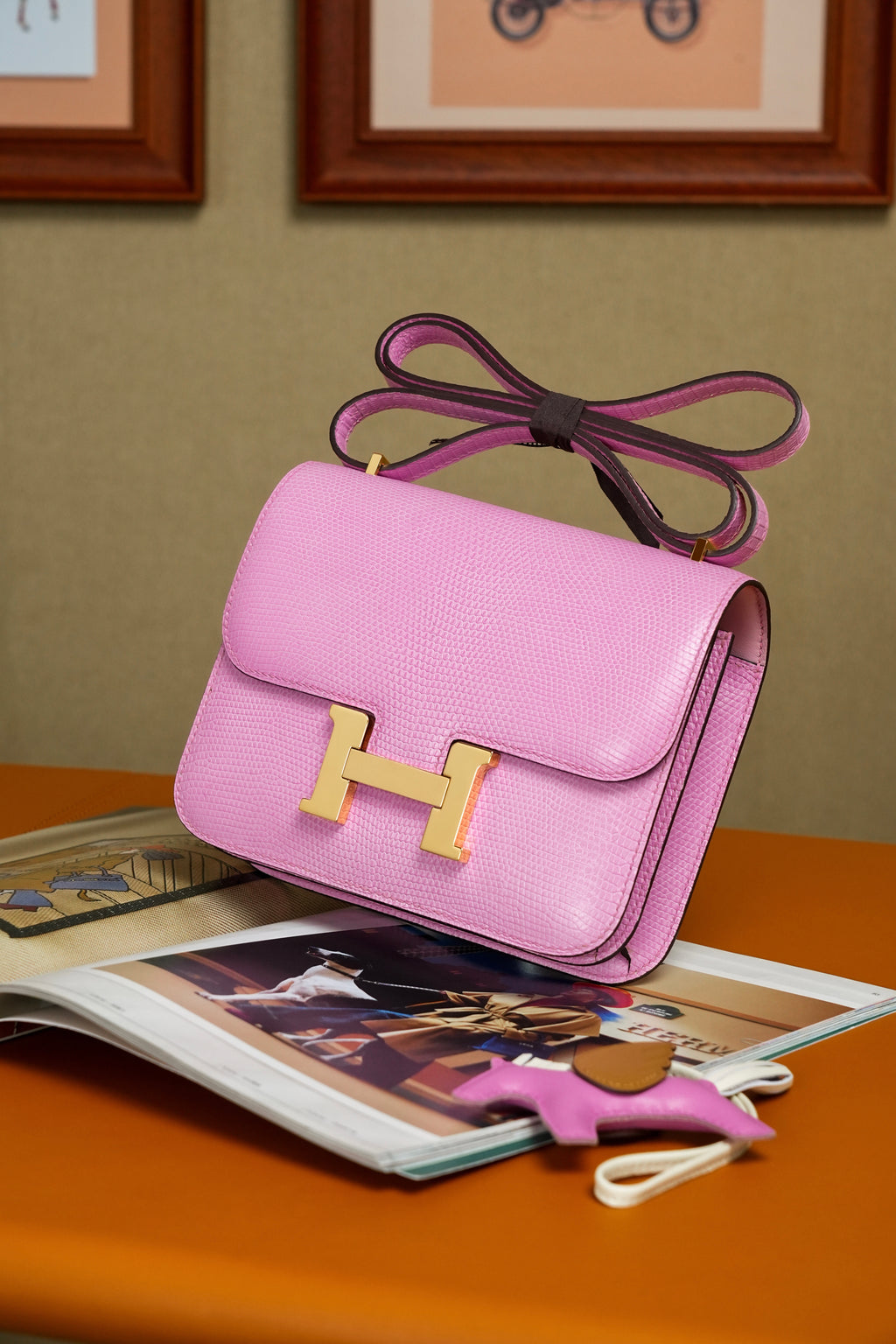 Constance- All Handmade Golden / Sliver Pink lizard leather