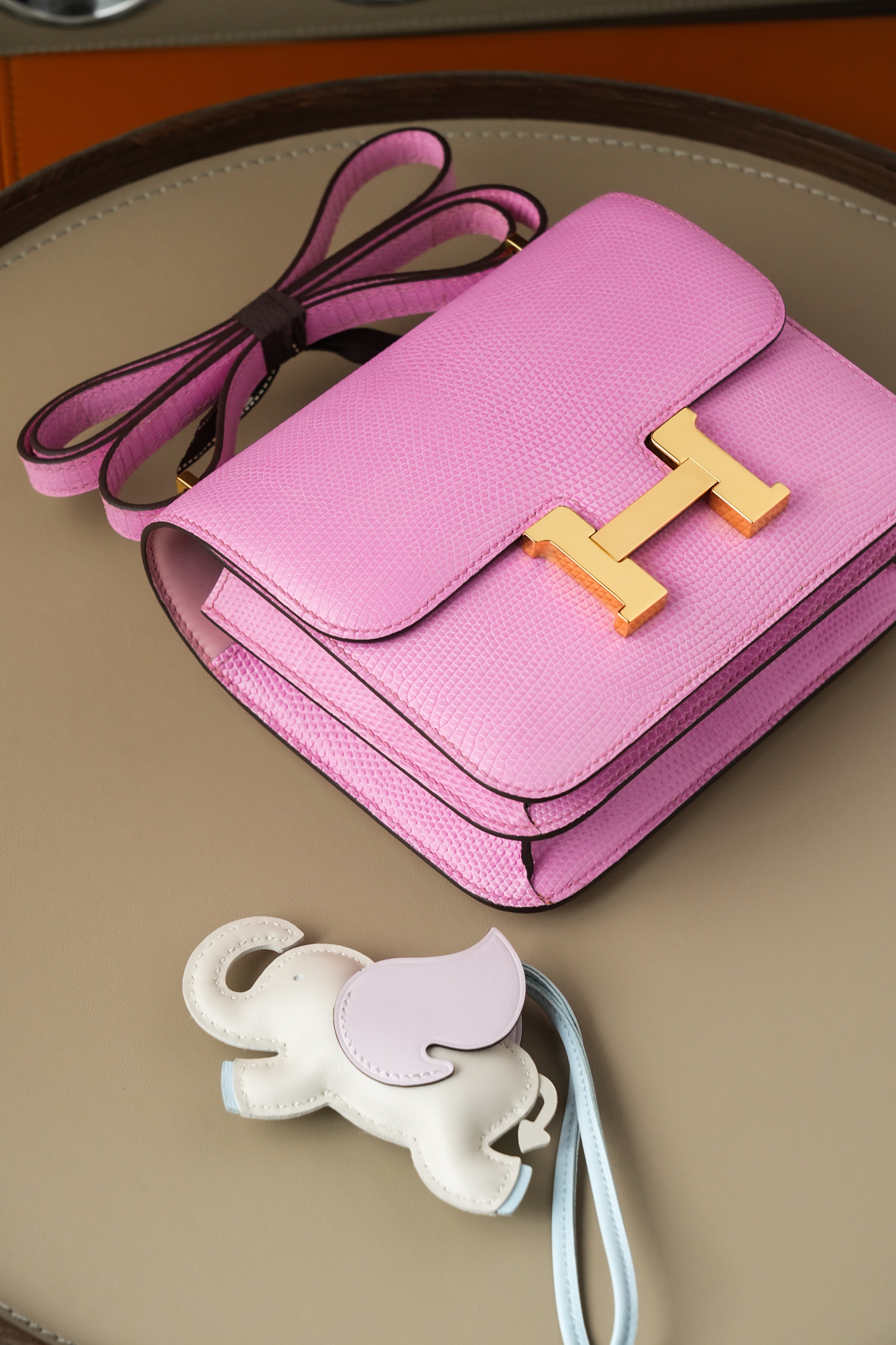 Constance- All Handmade Golden / Sliver Pink lizard leather