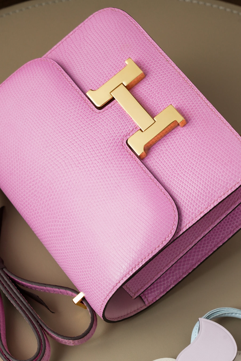 Constance- All Handmade Golden / Sliver Pink lizard leather