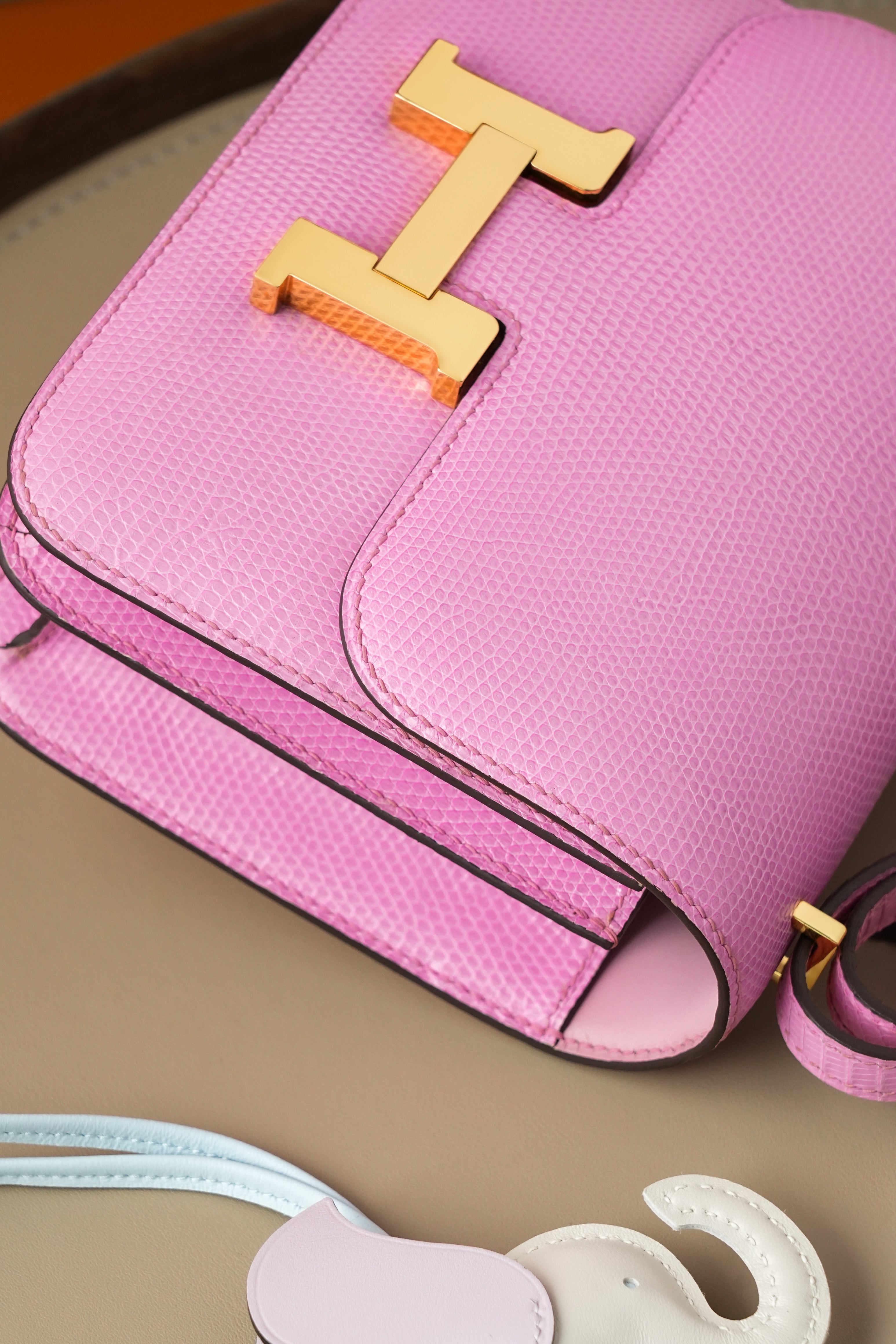 Constance- All Handmade Golden / Sliver Pink lizard leather