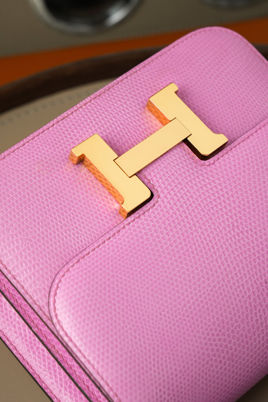 Constance- All Handmade Golden / Sliver Pink lizard leather