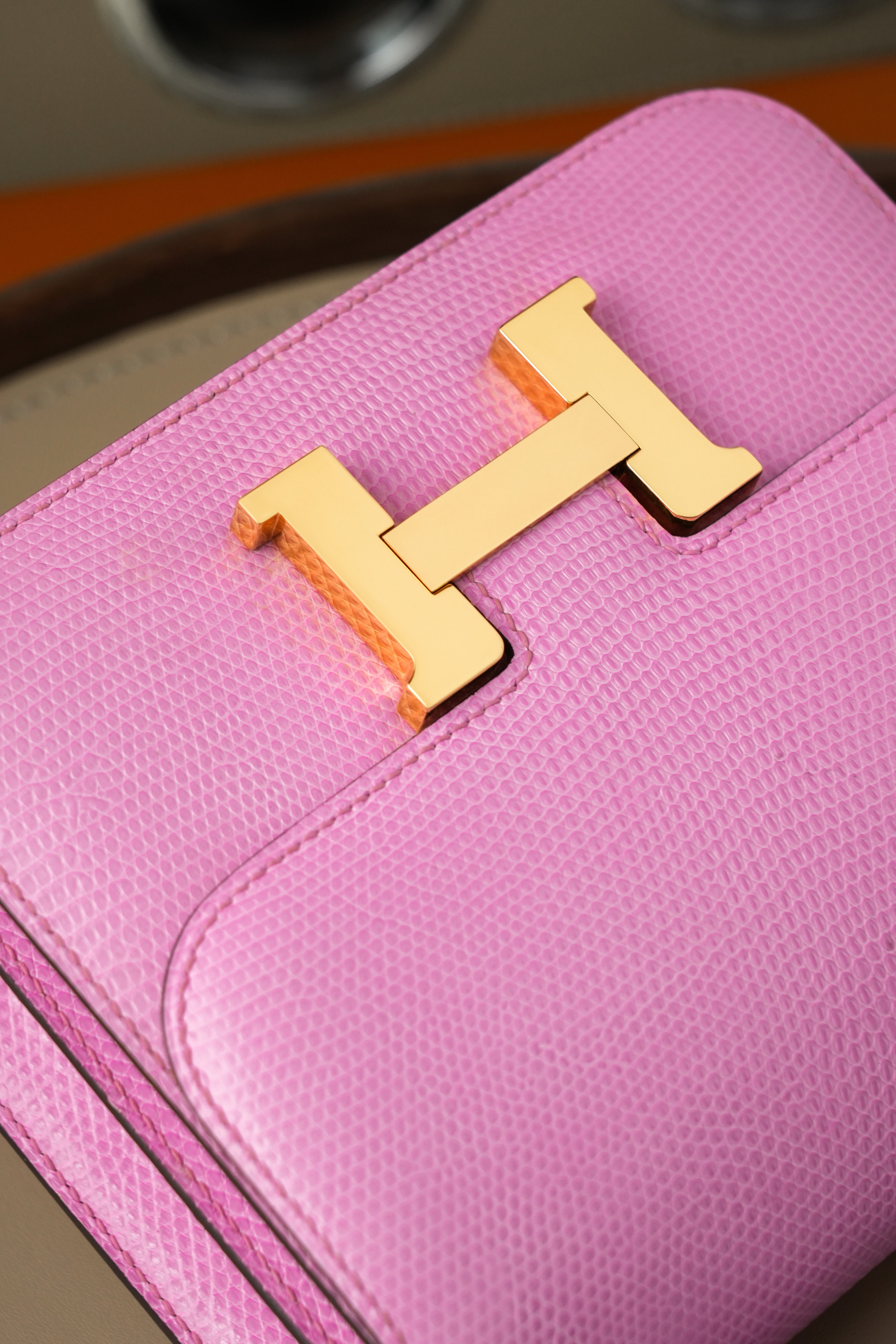 Constance- All Handmade Golden / Sliver Pink lizard leather