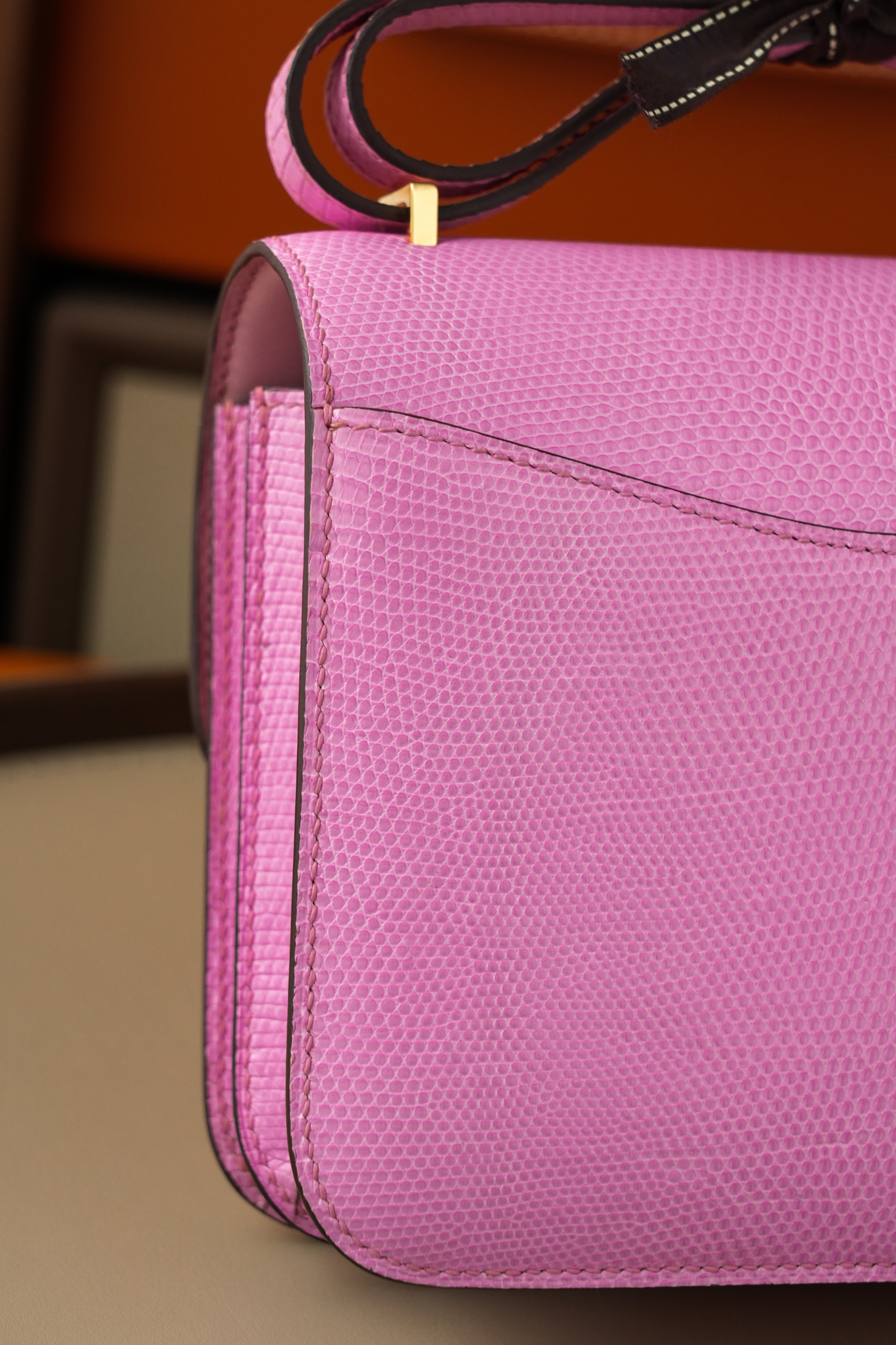 Constance- All Handmade Golden / Sliver Pink lizard leather