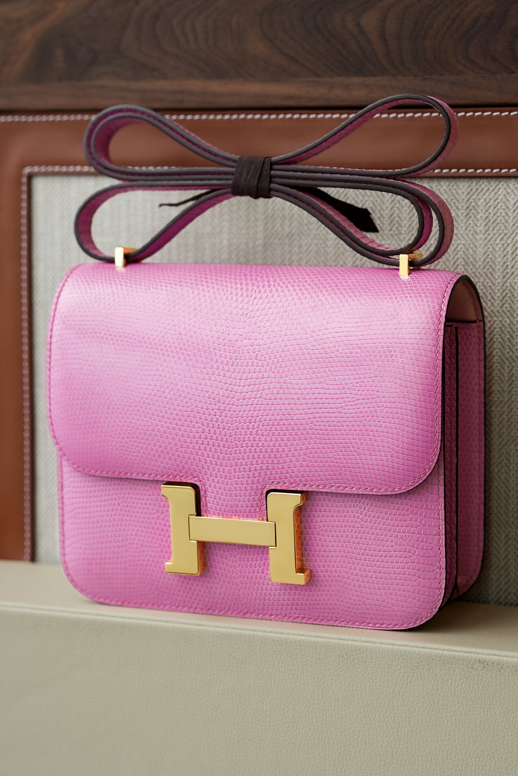 Constance- All Handmade Golden / Sliver Pink lizard leather