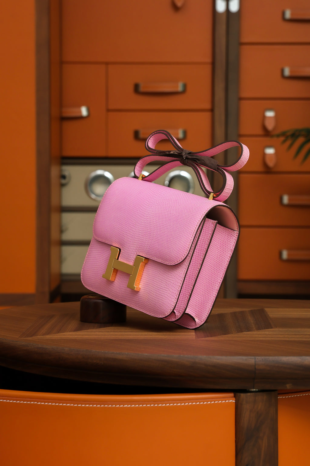 Constance- All Handmade Golden / Sliver Pink lizard leather