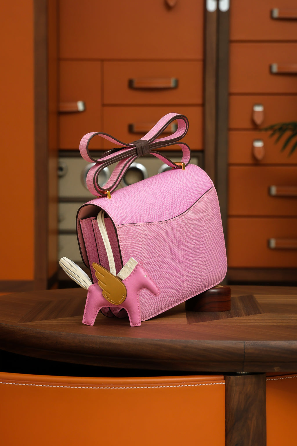 Constance- All Handmade Golden / Sliver Pink lizard leather