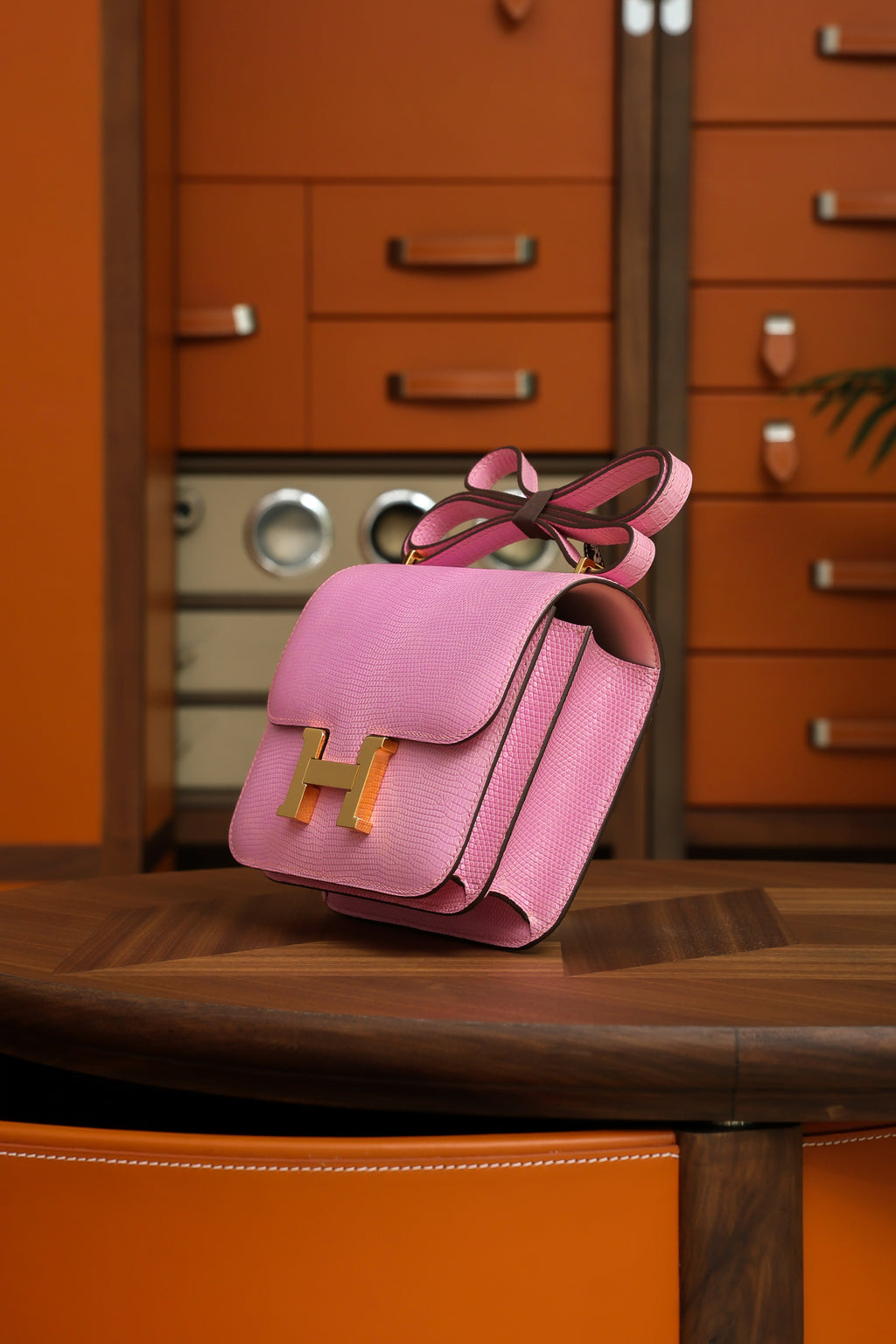 Constance- All Handmade Golden / Sliver Pink lizard leather