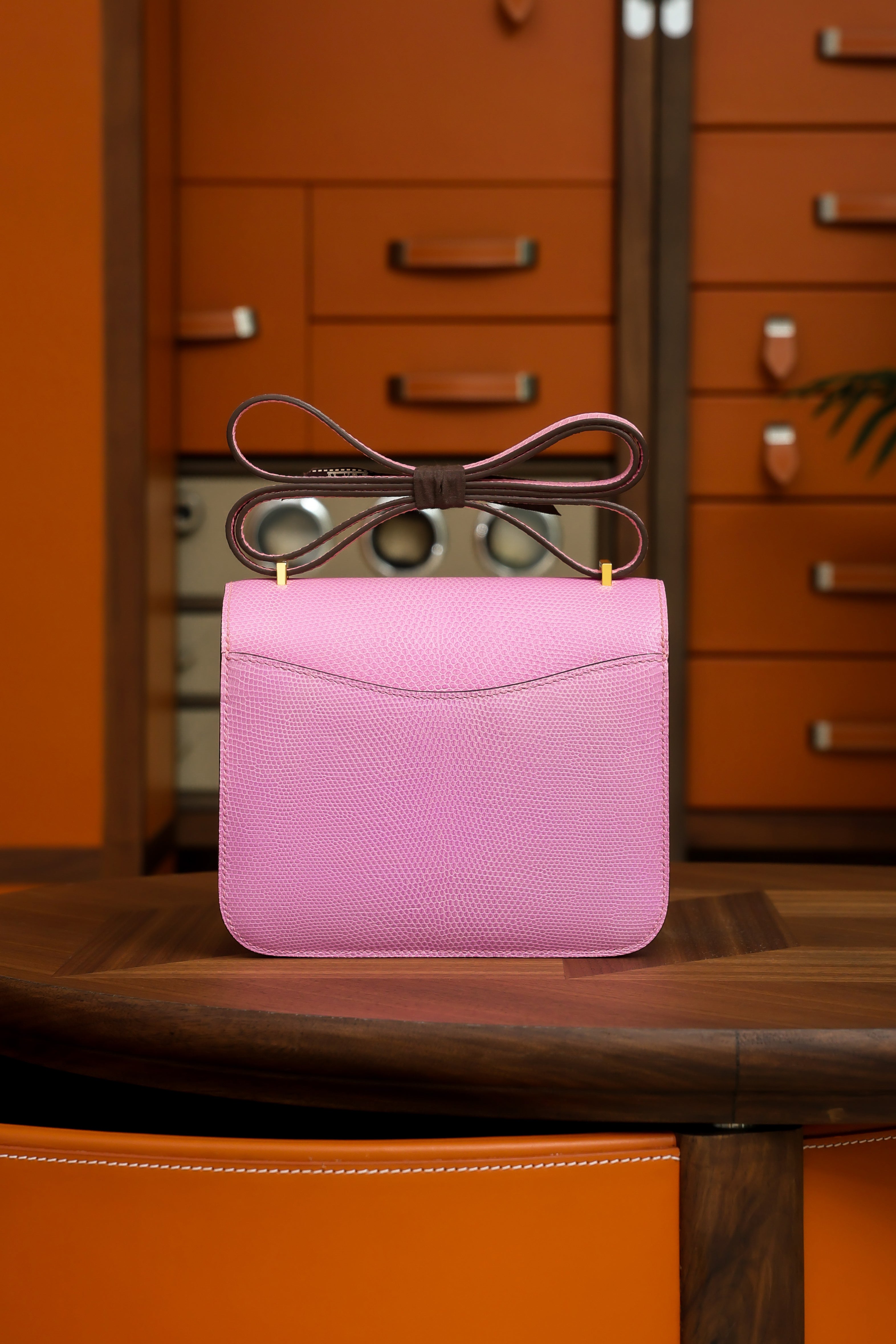 Constance- All Handmade Golden / Sliver Pink lizard leather