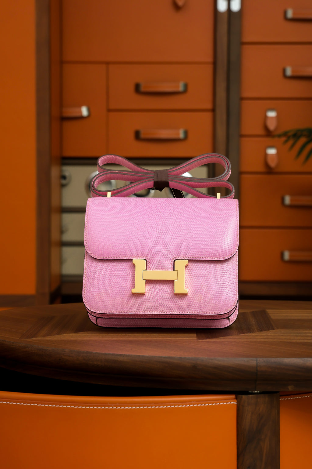 Constance- All Handmade Golden / Sliver Pink lizard leather