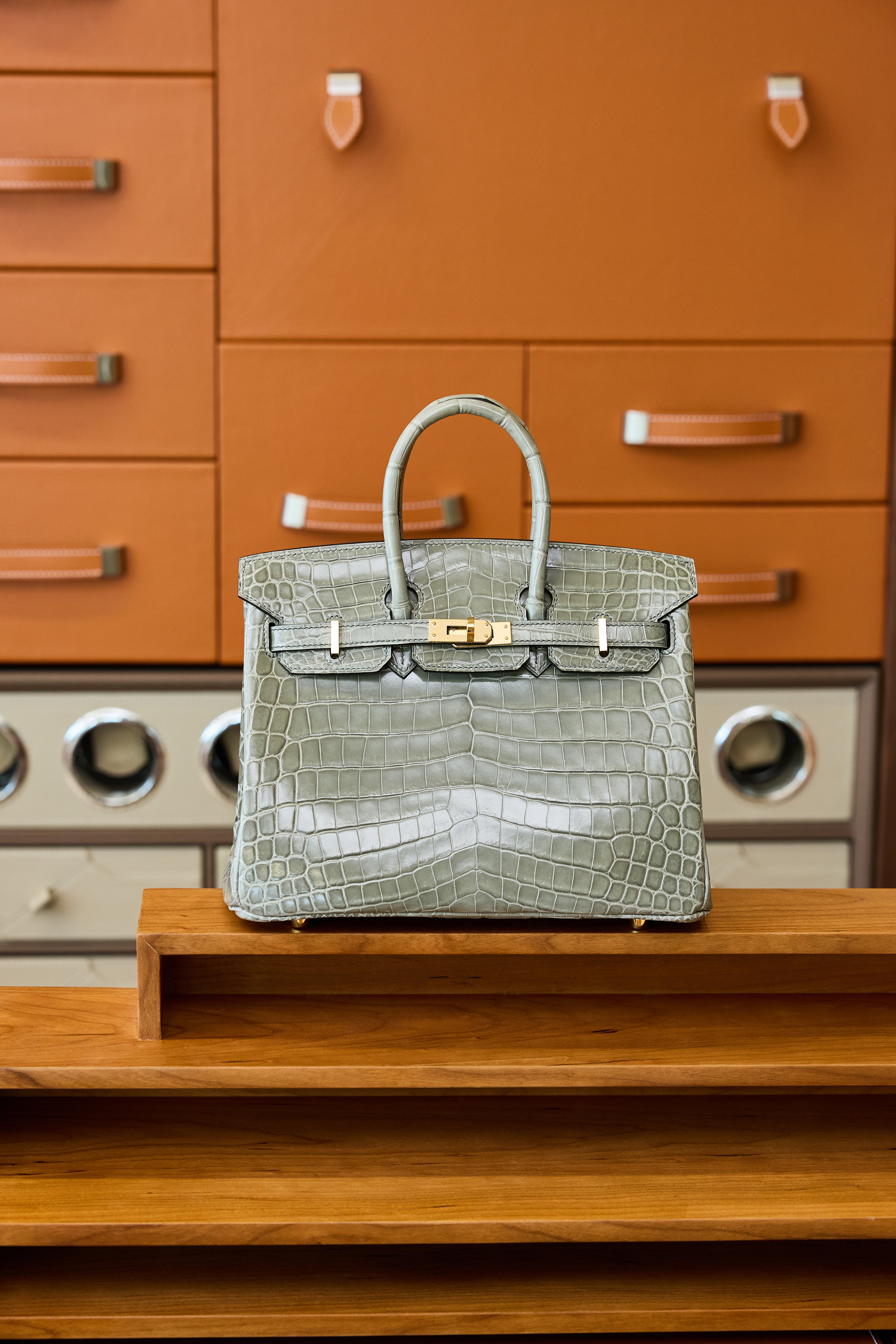 BK-2024 All Handmade Golden Hardware Gris Tourterelle Bright surface Nile crocodile leather