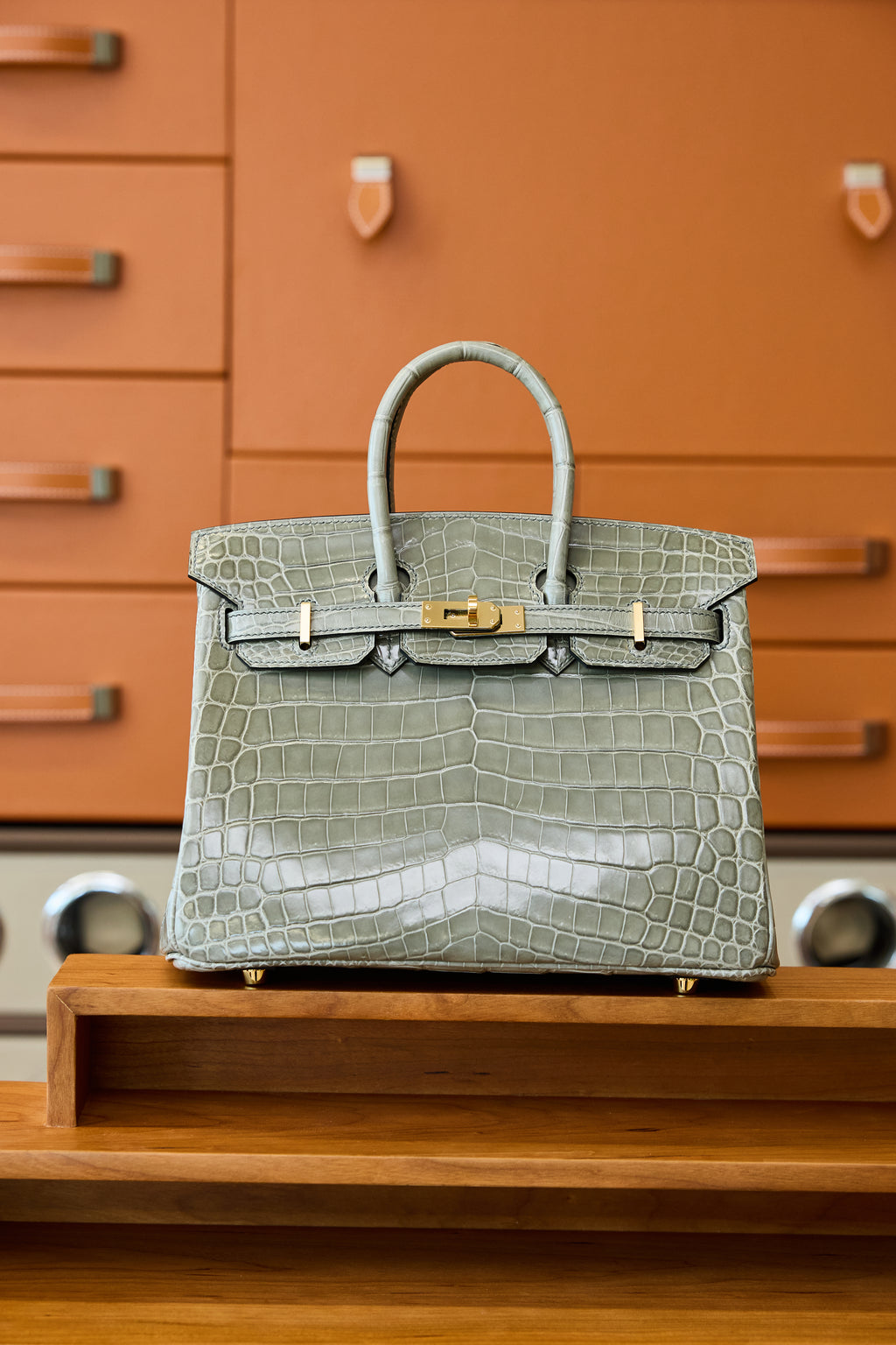 BK-2024 All Handmade Golden Hardware Gris Tourterelle Bright surface Nile crocodile leather