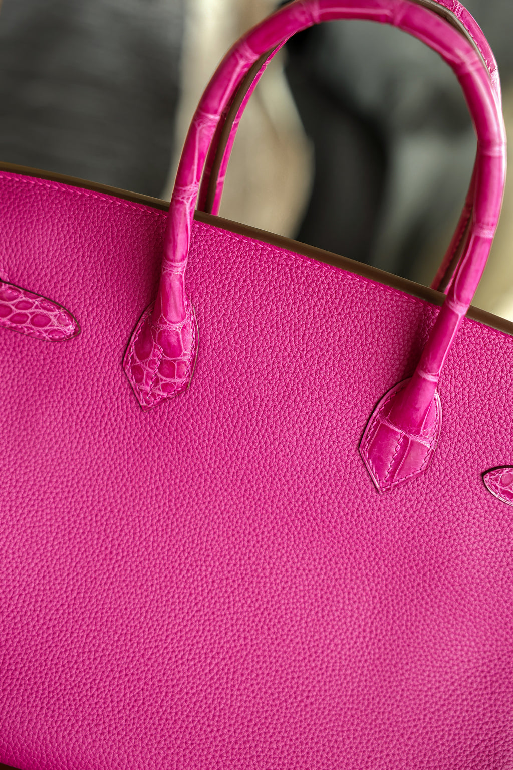 Birkin- All Handmade Golden / Sliver Rose purple swift/Crocodile leather