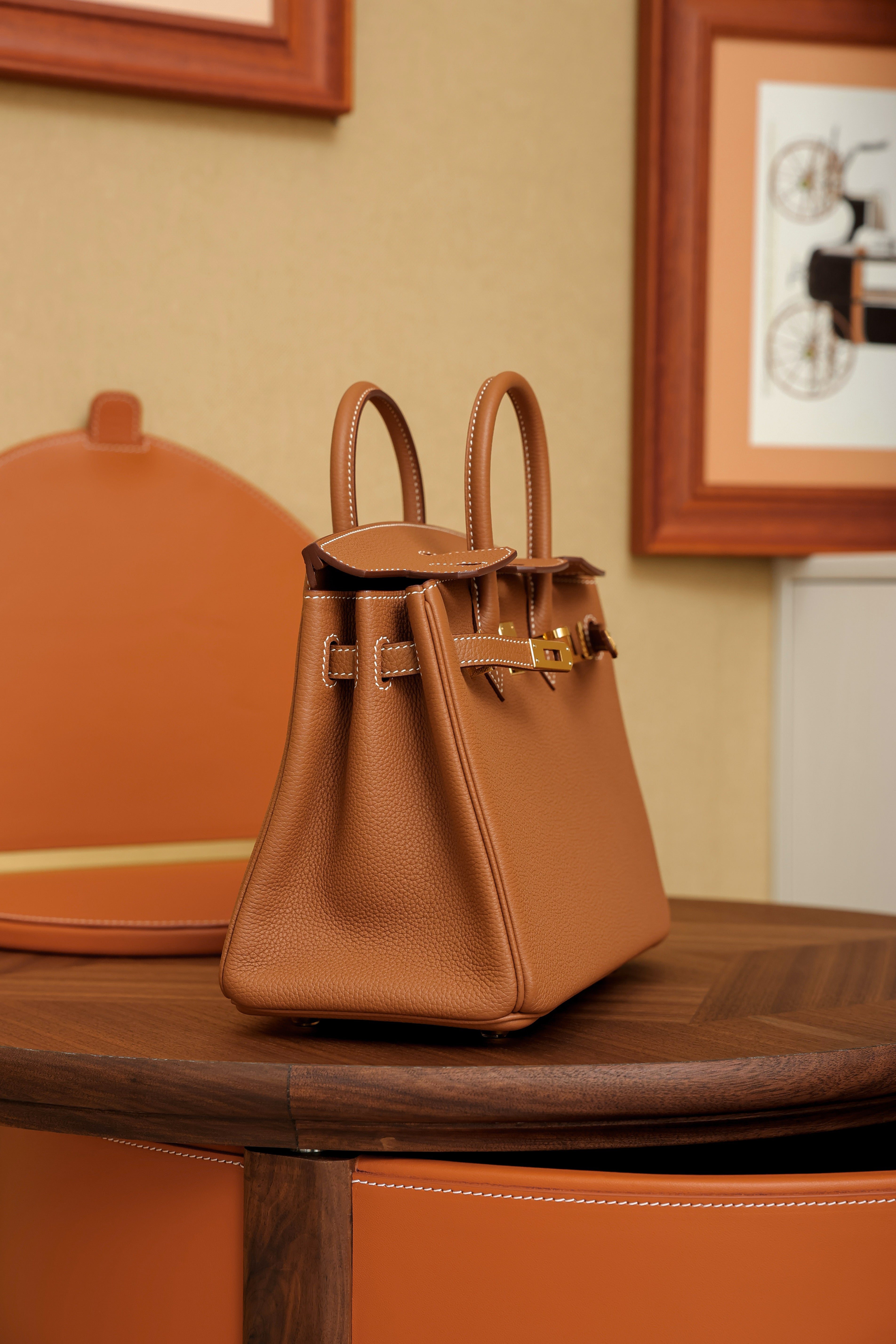 Birkin- All Handmade Golden / Sliver Golden brown swift leather