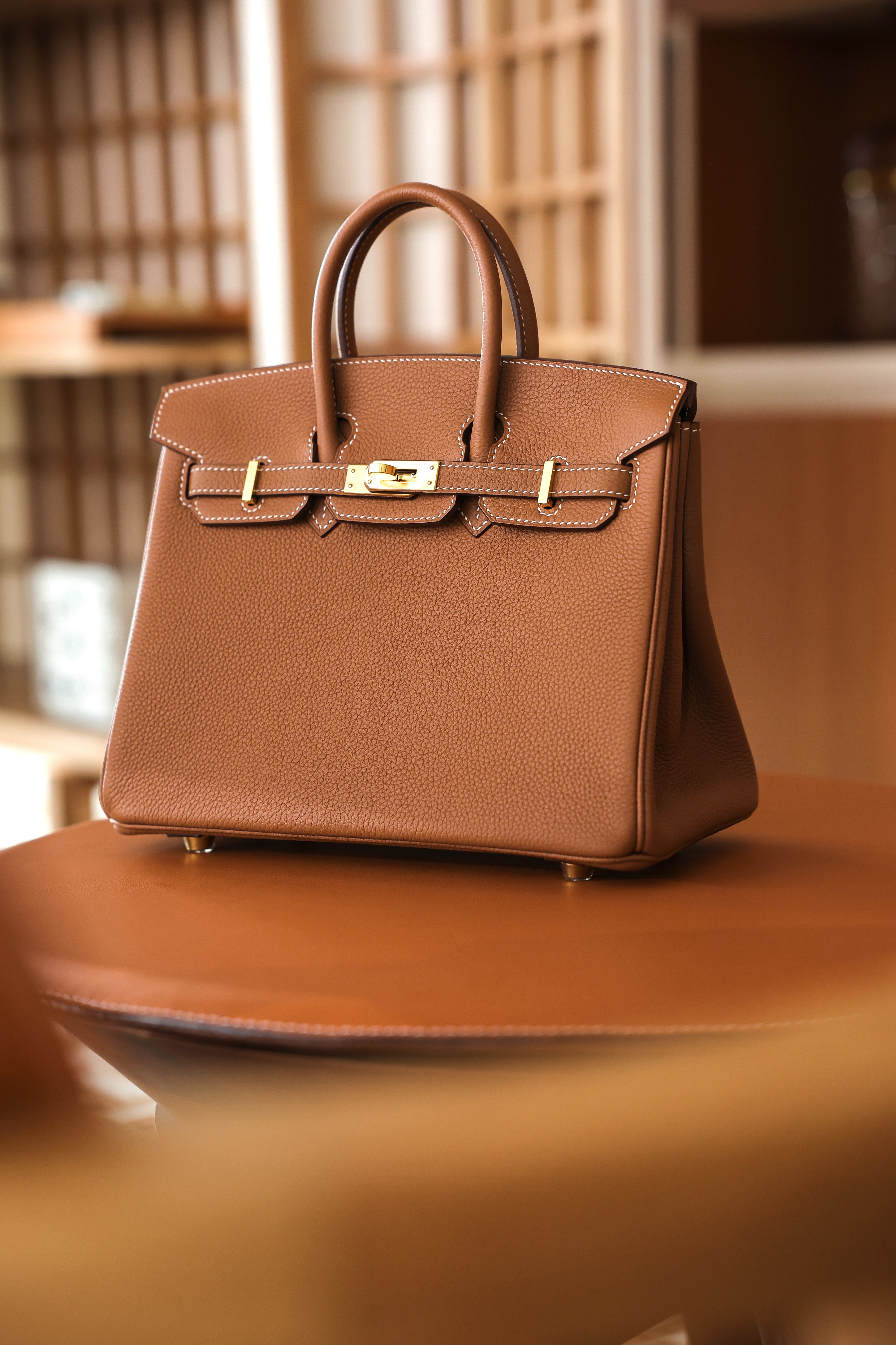 Birkin- All Handmade Golden / Sliver Golden brown swift leather