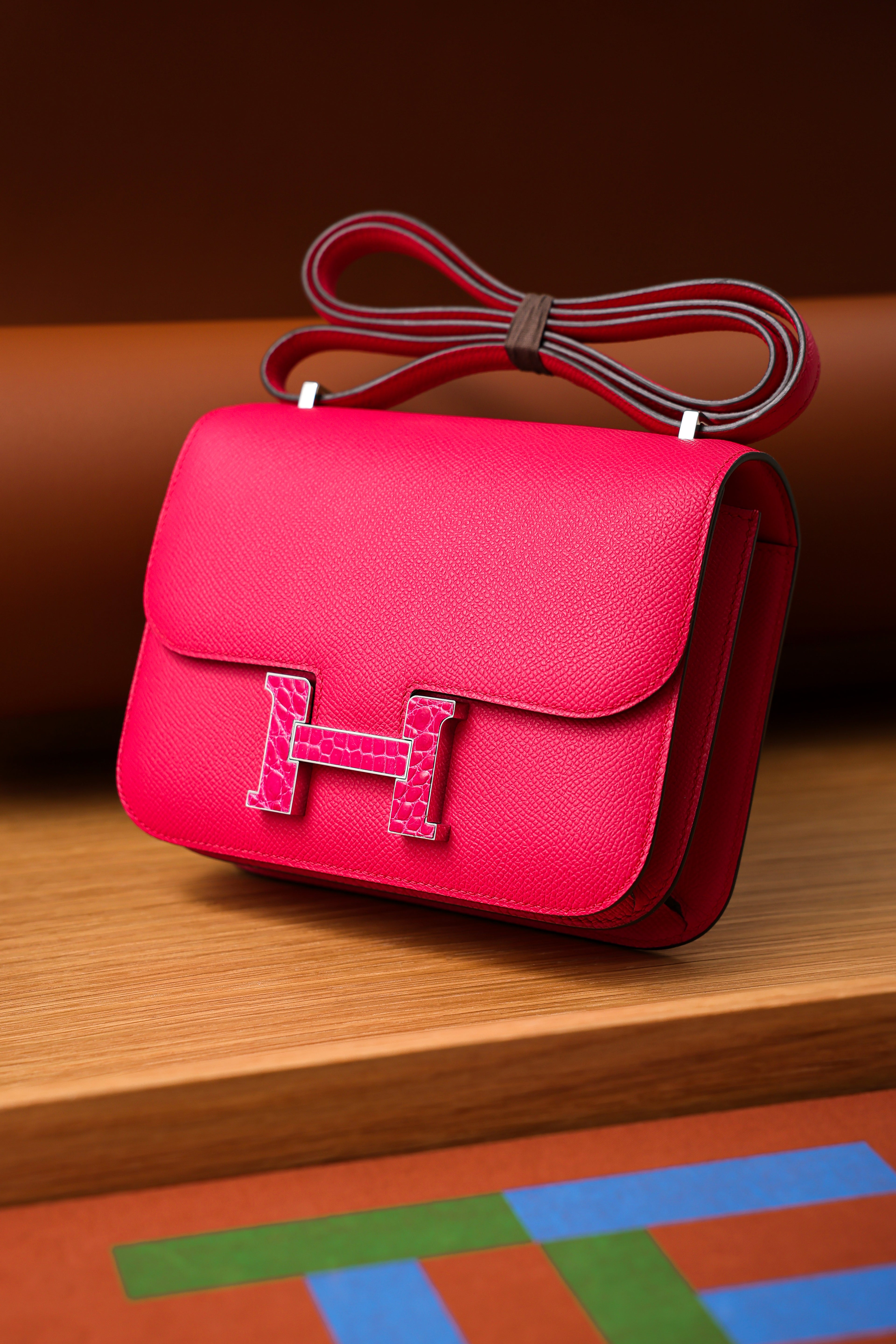 Constance- All Handmade Golden / Sliver Hardware Rose Lipsur Ep/Crocodile eather