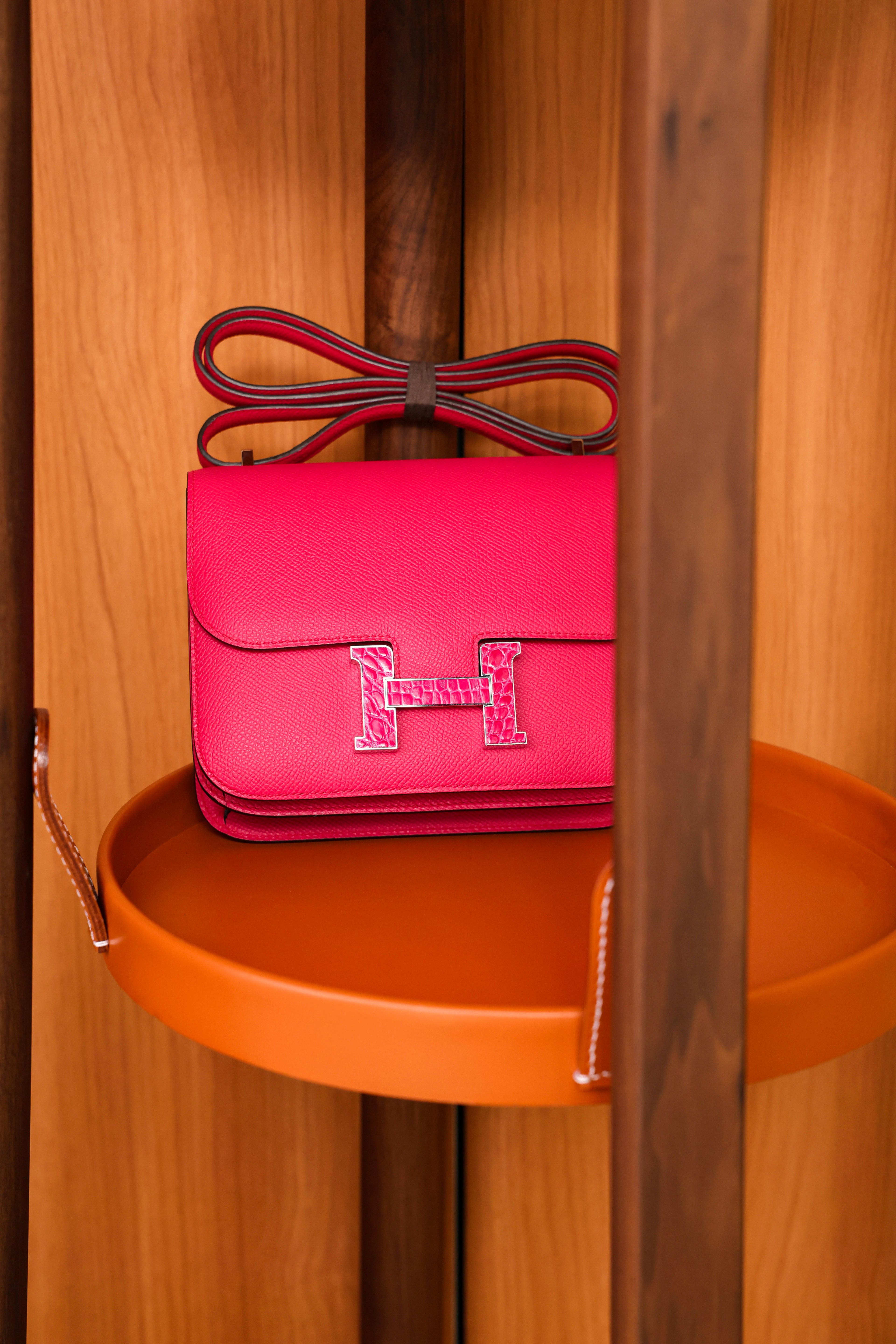 Constance- All Handmade Golden / Sliver Hardware Rose Lipsur Ep/Crocodile eather