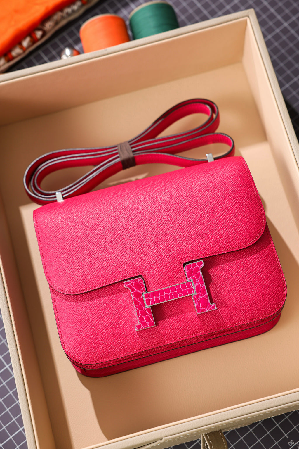 Constance- All Handmade Golden / Sliver Hardware Rose Lipsur Ep/Crocodile eather