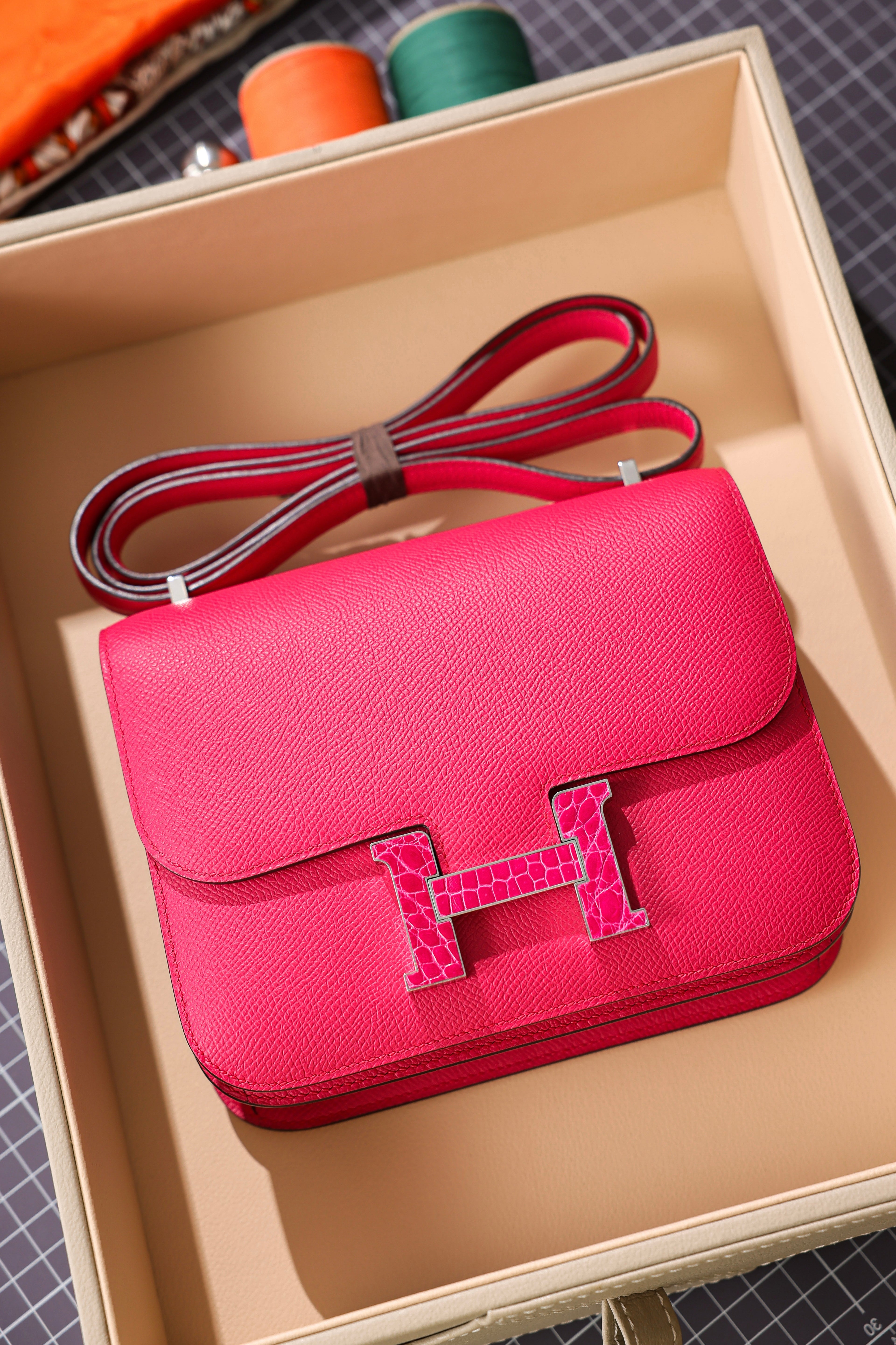 Constance- All Handmade Golden / Sliver Hardware Rose Lipsur Ep/Crocodile eather