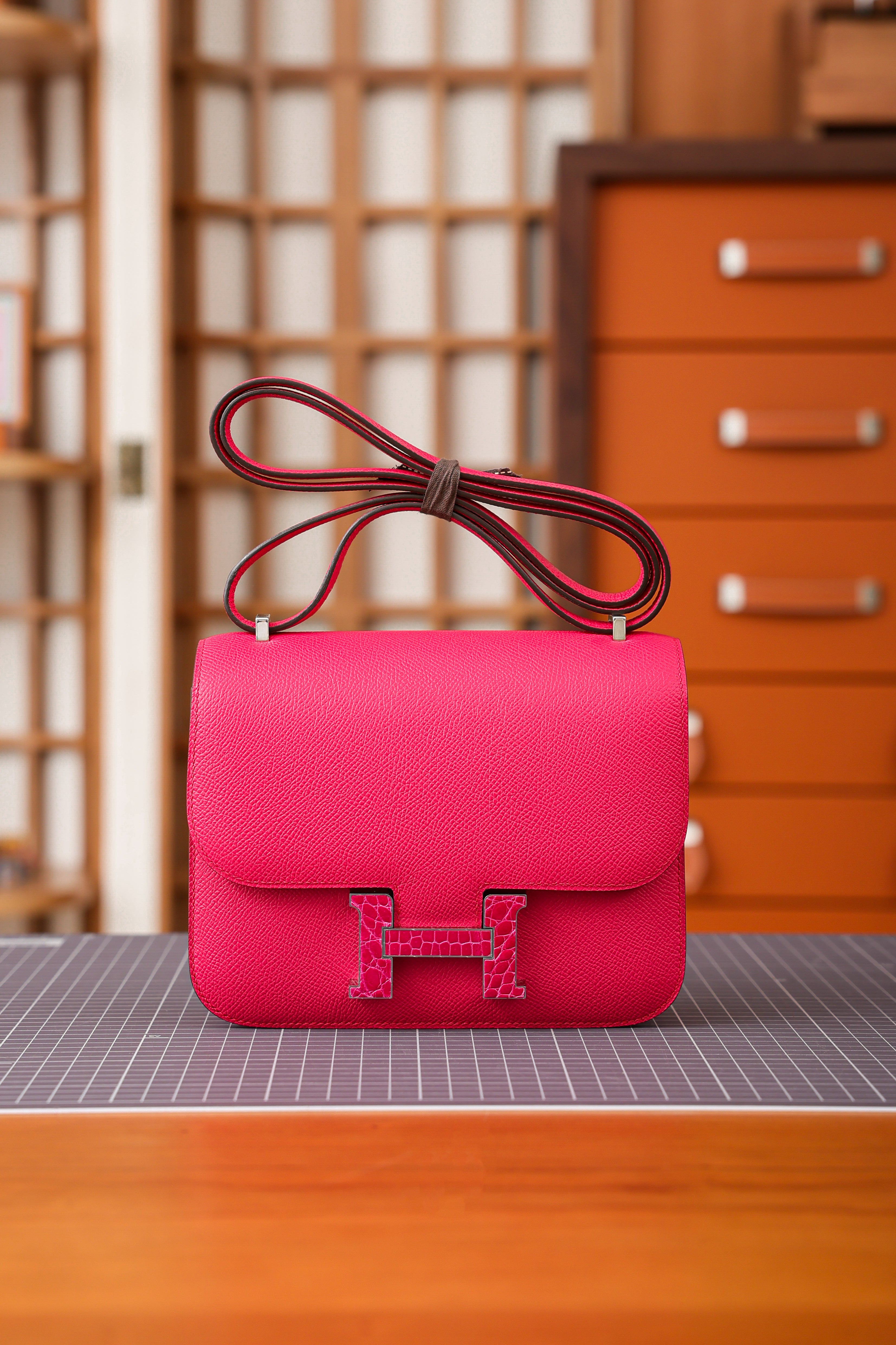 Constance- All Handmade Golden / Sliver Hardware Rose Lipsur Ep/Crocodile eather