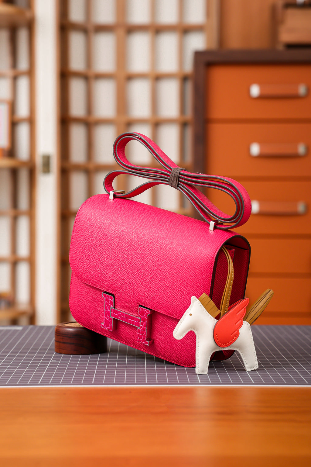 Constance- All Handmade Golden / Sliver Hardware Rose Lipsur Ep/Crocodile eather