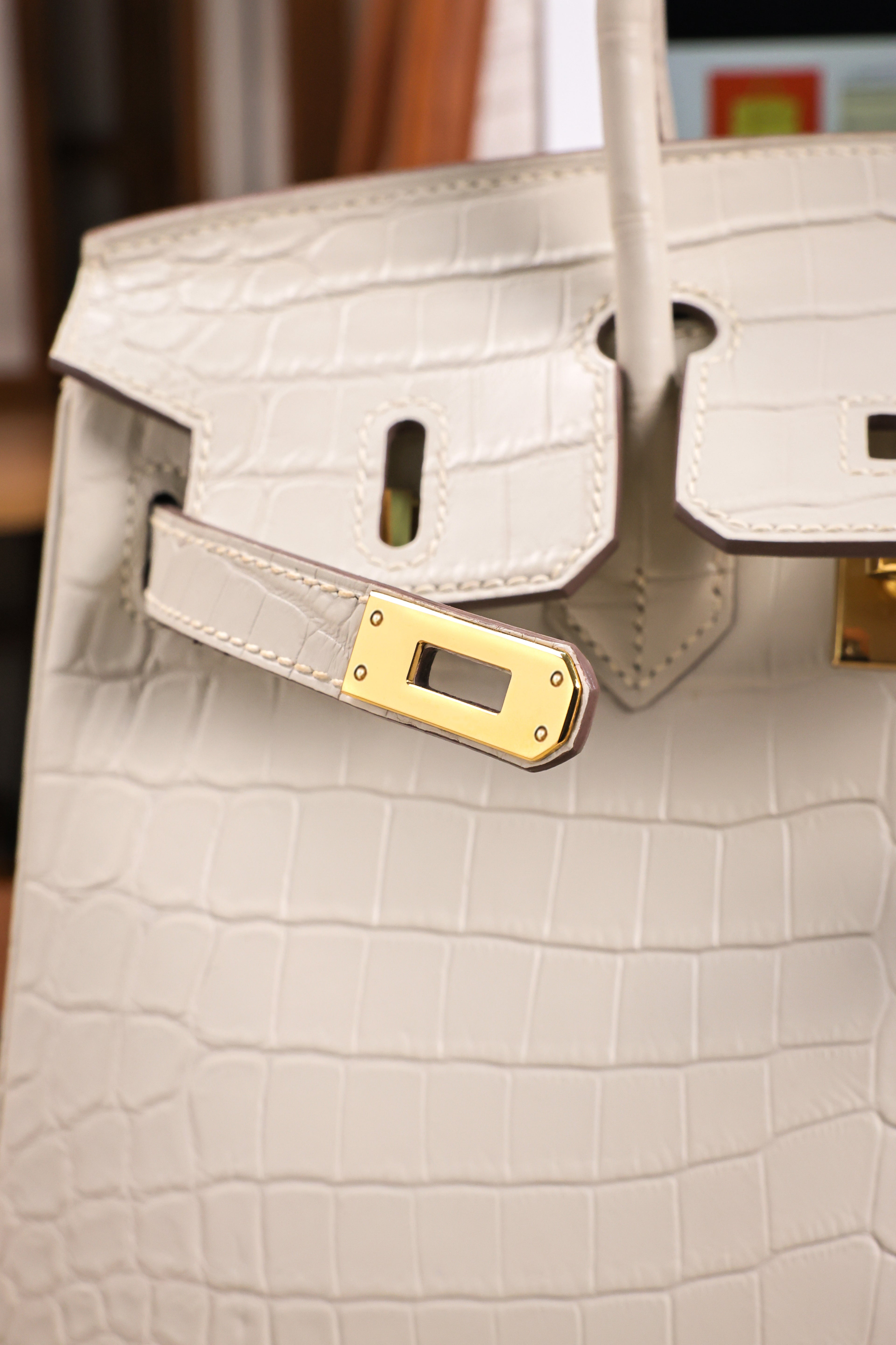 BK-2024 All Handmade Golden / Sliver Hardware Blanc Matte Nile crocodile leather