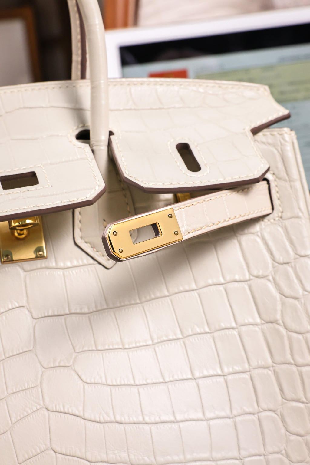 BK-2024 All Handmade Golden / Sliver Hardware Blanc Matte Nile crocodile leather