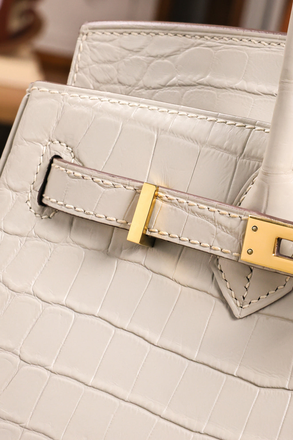 BK-2024 All Handmade Golden / Sliver Hardware Blanc Matte Nile crocodile leather