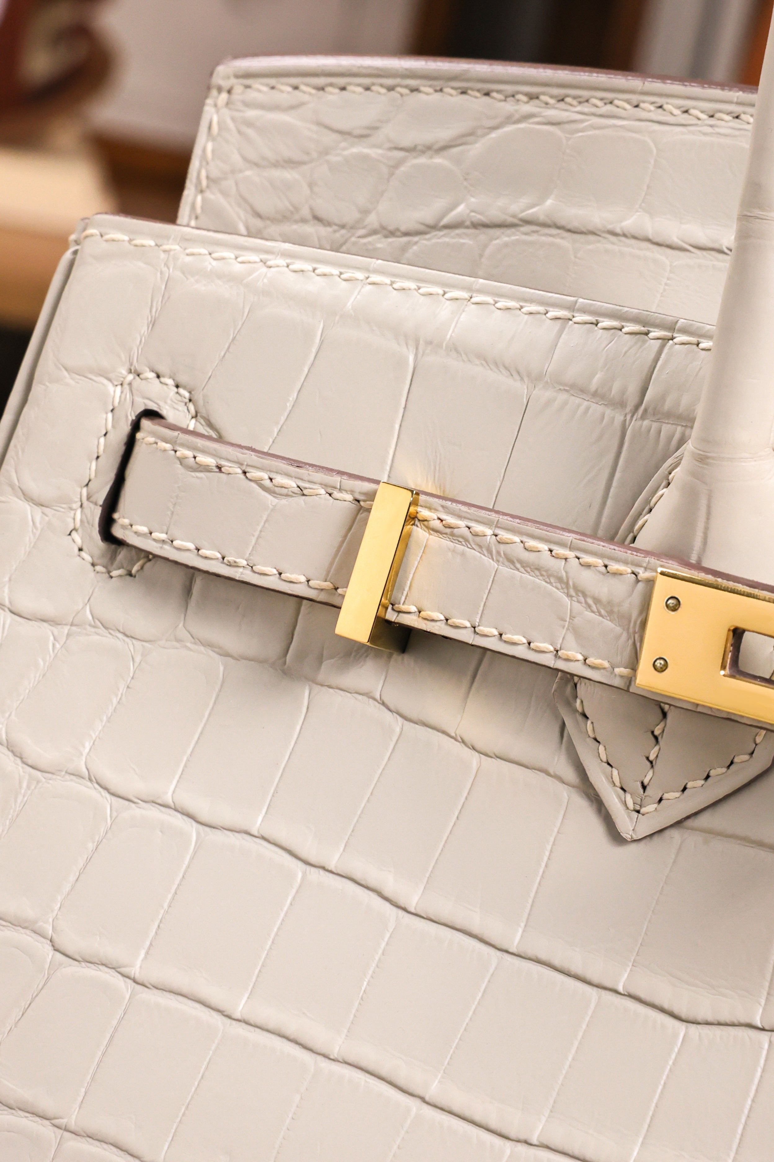 BK-2024 All Handmade Golden / Sliver Hardware Blanc Matte Nile crocodile leather